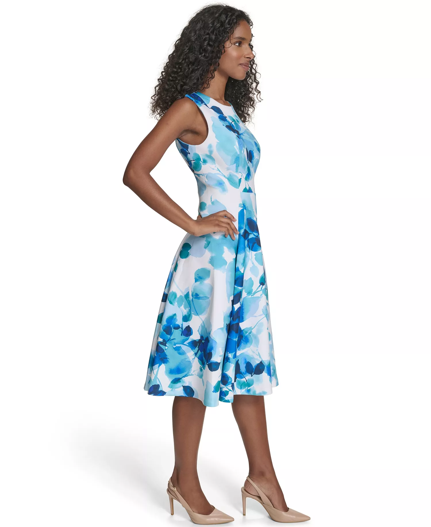 Women's Sleeveless Crewneck Dress - Capri/White Multi - 12