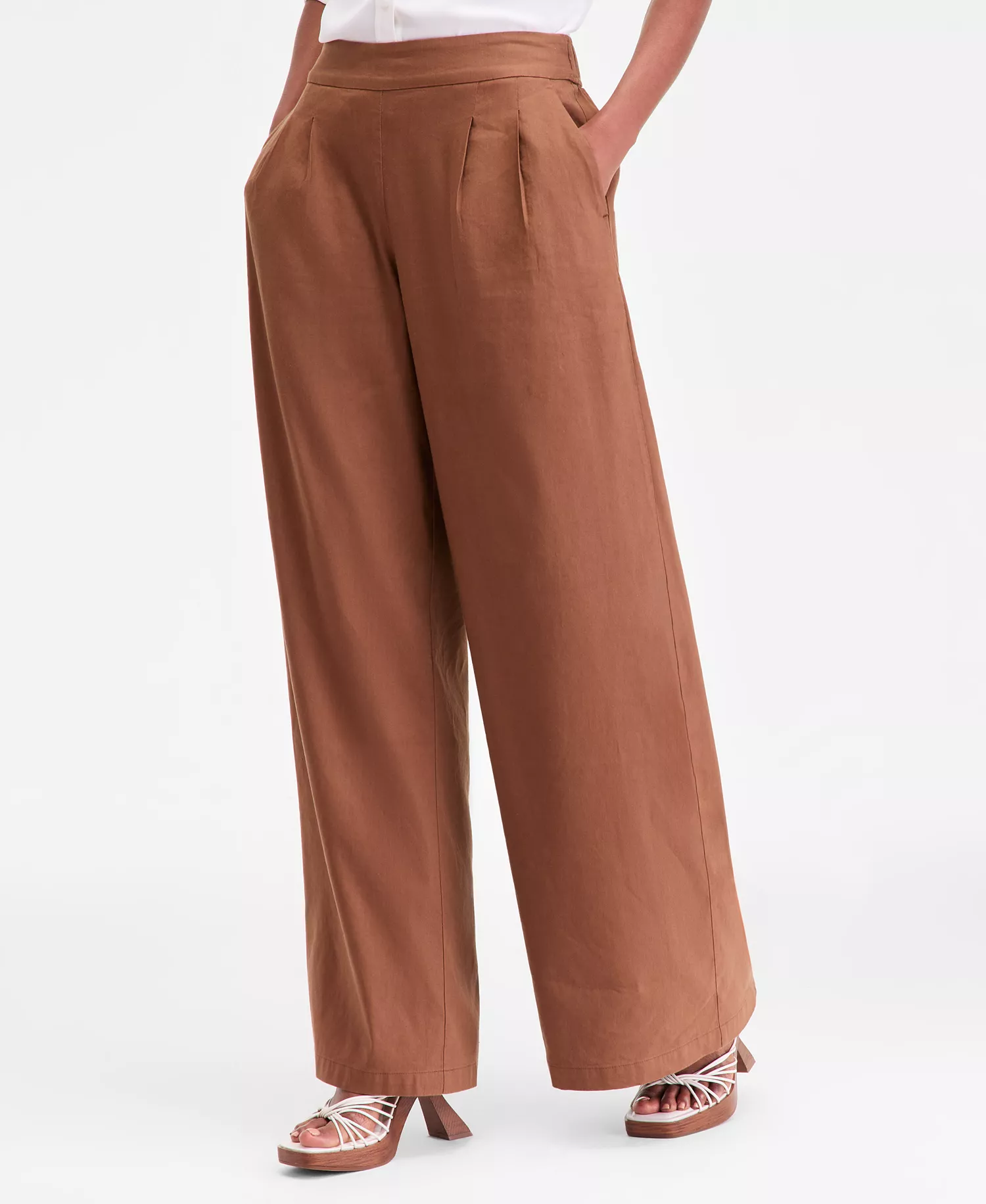 Women's High-Rise Pleated Pull-On Wide-Leg Pants, Macy's Exclusive - Bison - 1X