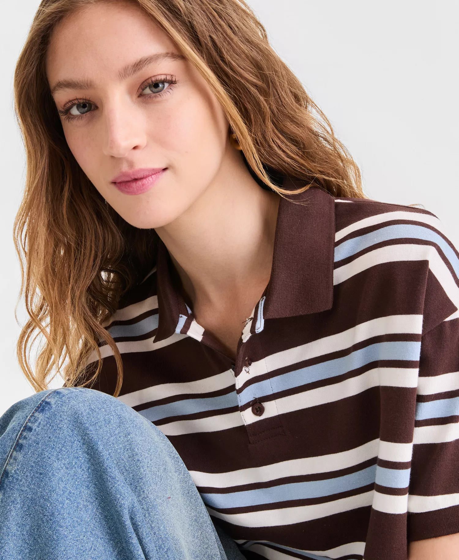 Women's Striped Cotton Short-Sleeve Rugby Shirt, Macy's Exclusive - Bittersweet - L