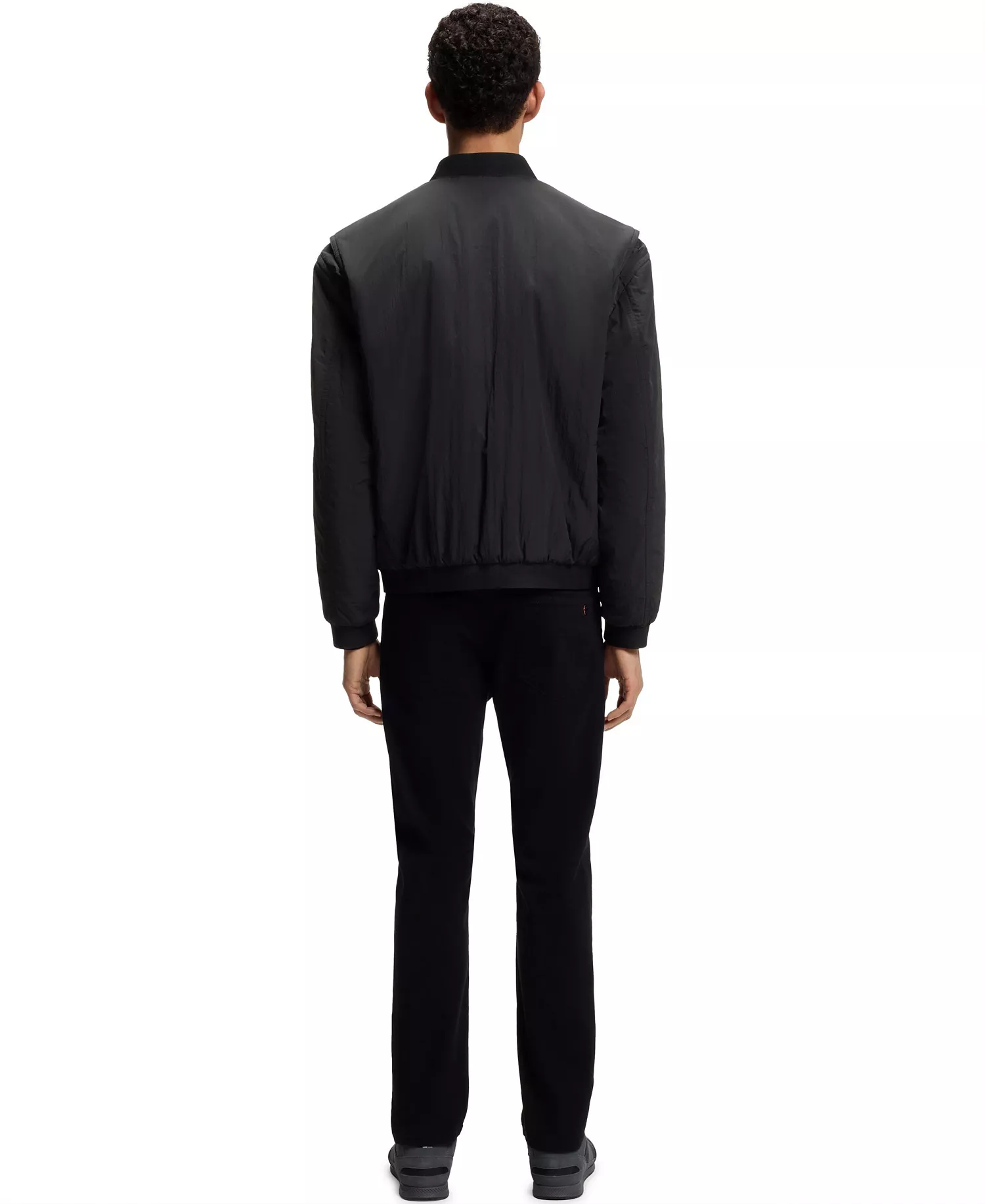 Men's Water-Repellent Soft-Touch Fabric Bomber Jacket - Black - 34R