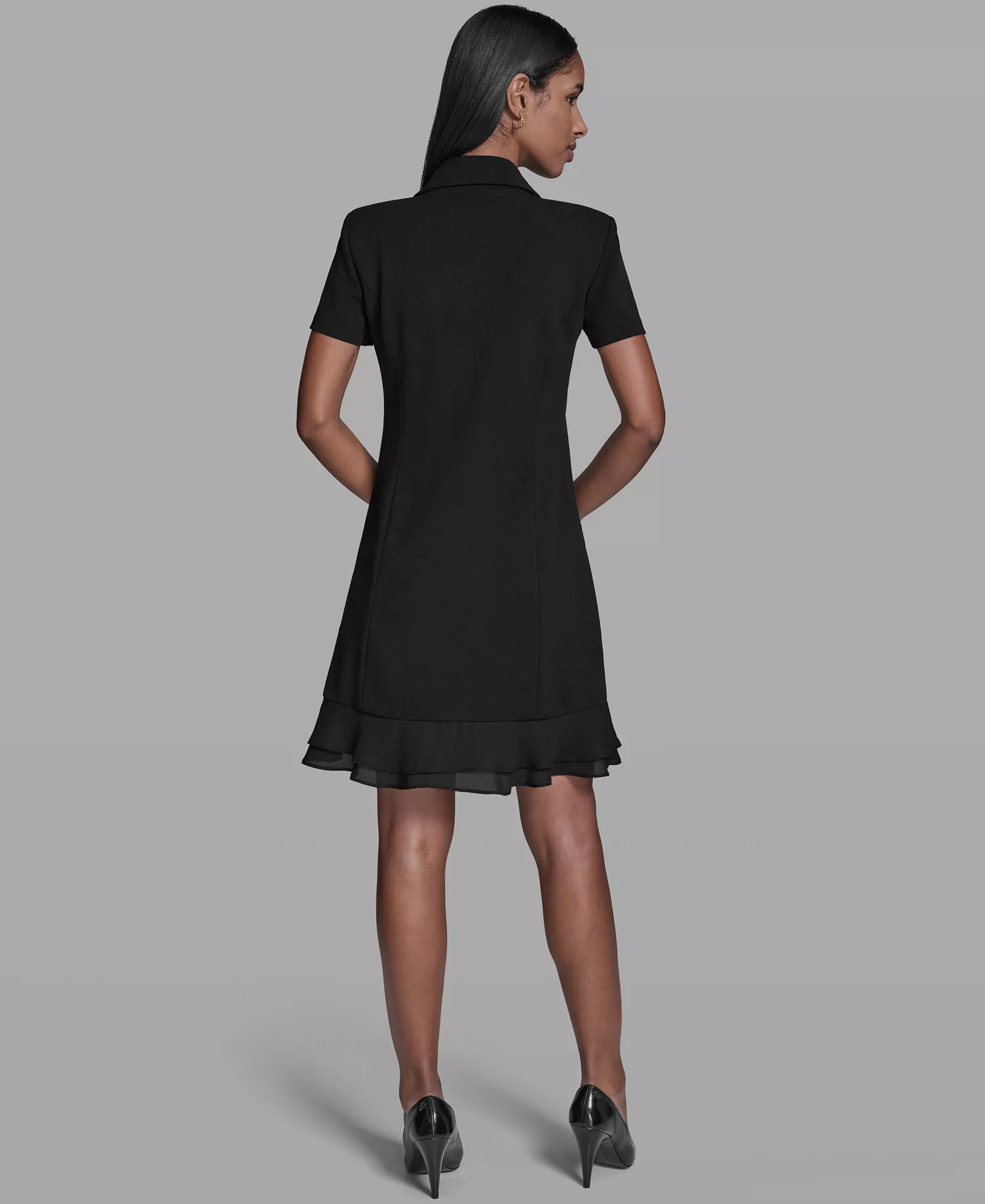 Women's Short-Sleeve Blazer Dress - Black - 0