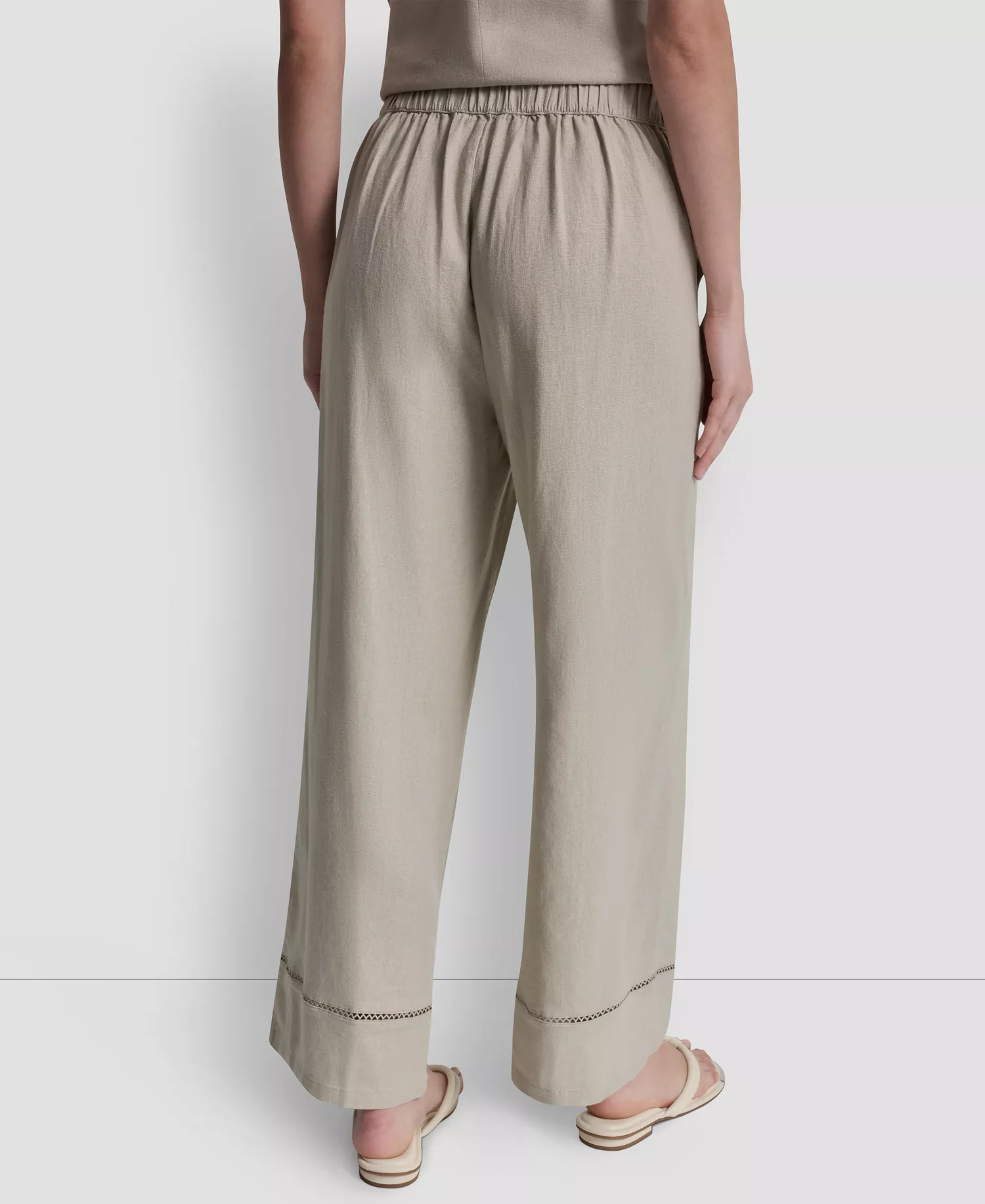 Women's High Rise Linen-Blend Pull-On Wide Leg Ankle Pants - Ivory - L