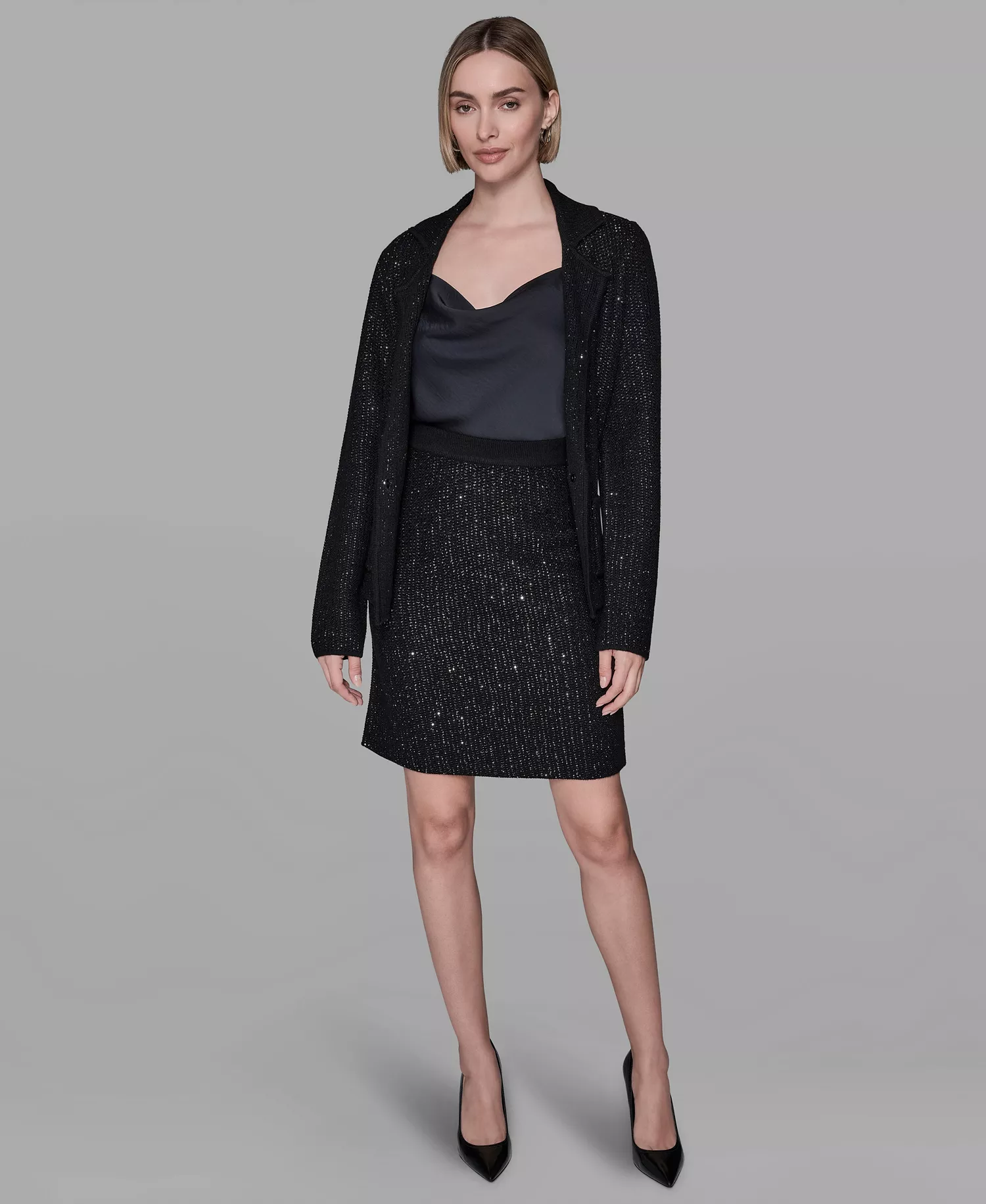 Women's Sequined Knit Short Skirt - Black - M