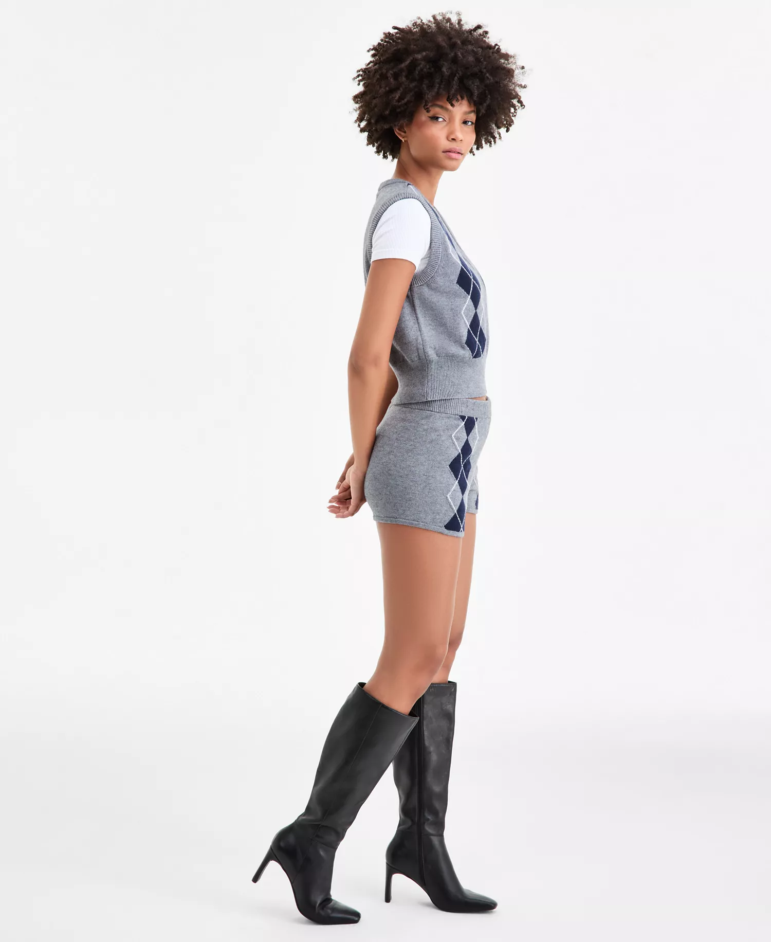 Women's Argyle Knit Shorts, Macy's Exclusive - Grey Argyle - S