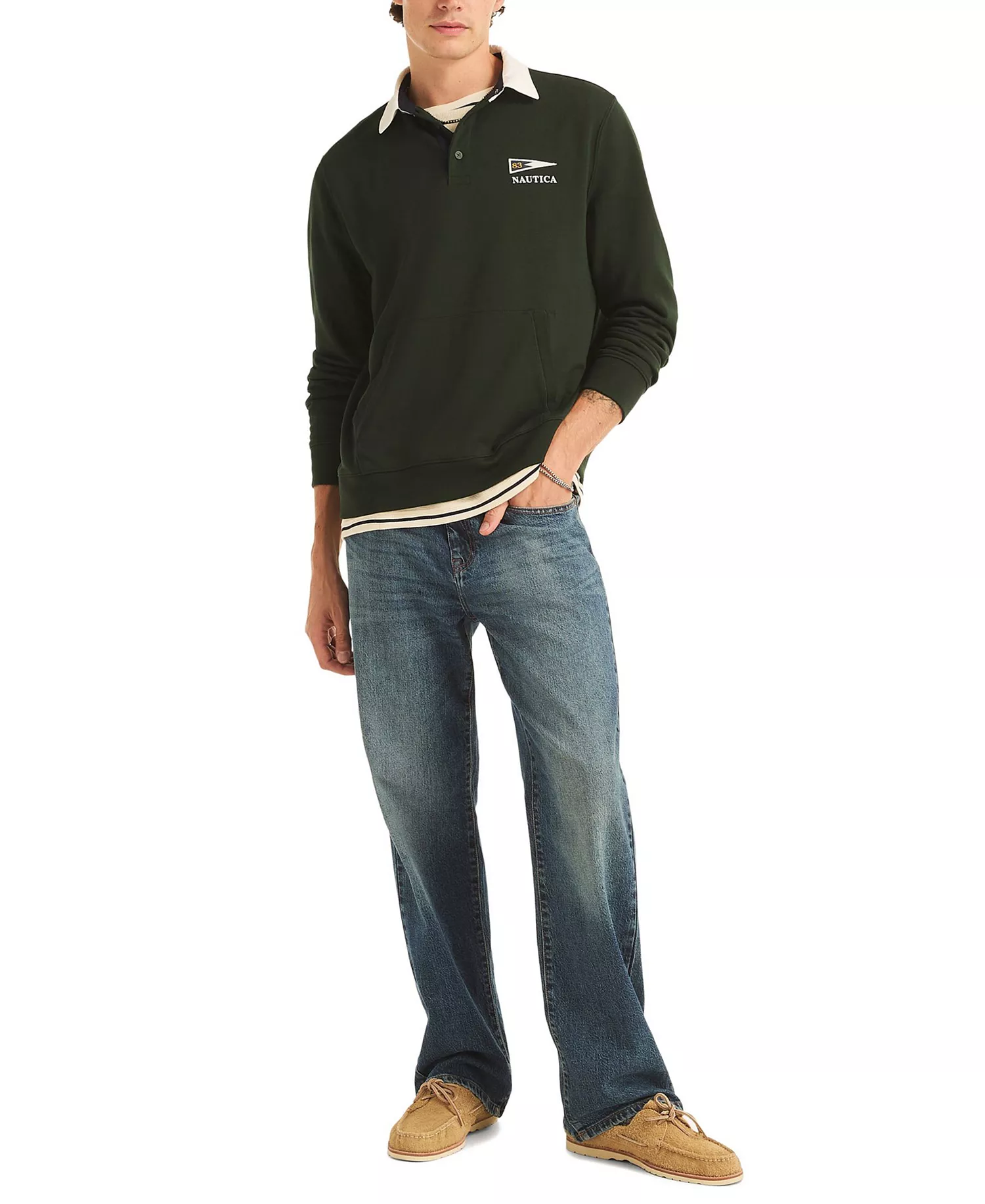Men's Regular-Fit Kangaroo Pocket Polo Sweatshirt - Kelp Seas - 2XL