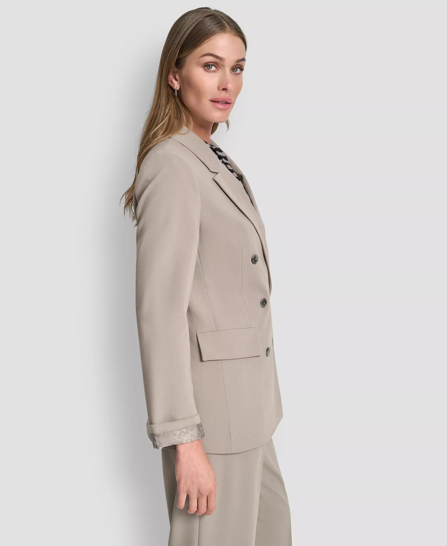 Women's Three-Button Double Breasted Blazer - Tan - 0