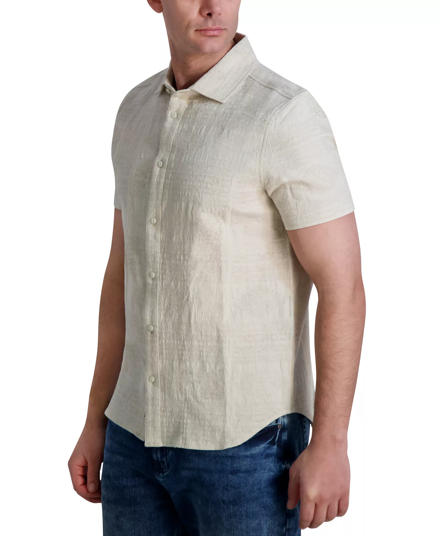 Men's Regular-Fit Textured Geometric Button-Down Shirt - Natural - L