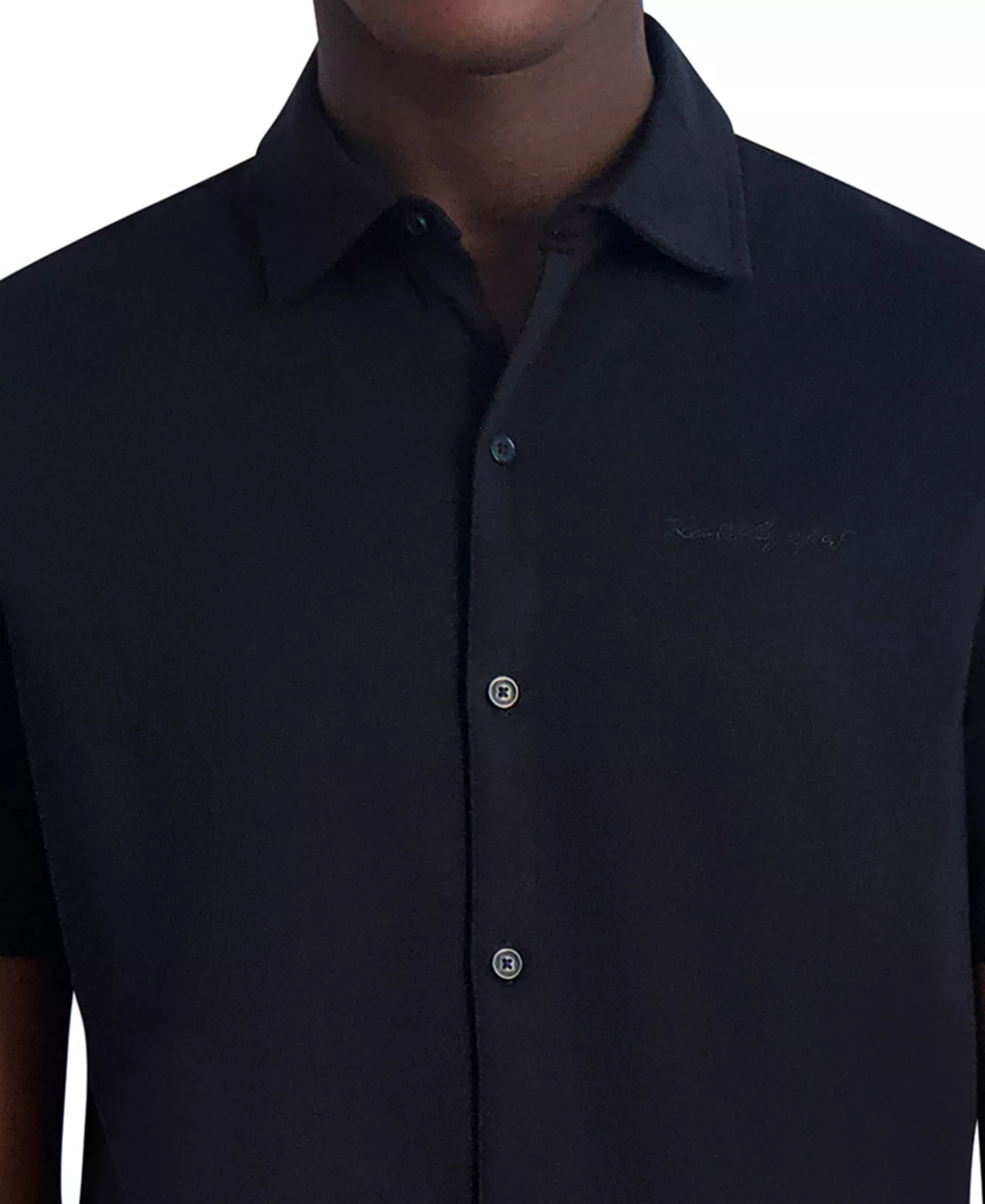 Men's Short Sleeve Collared Knit Button Front T-Shirt - Black - M