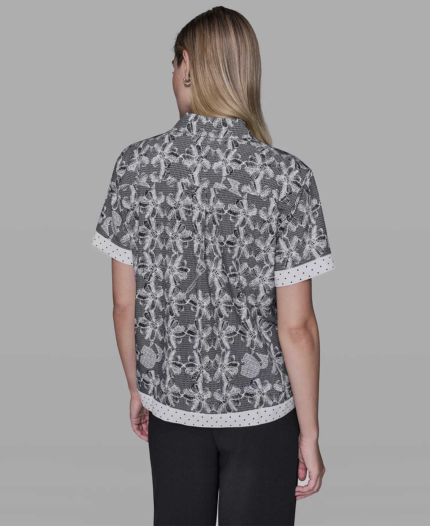 Petite Printed Collared Camp Shirt - Black/Bisque - P/L