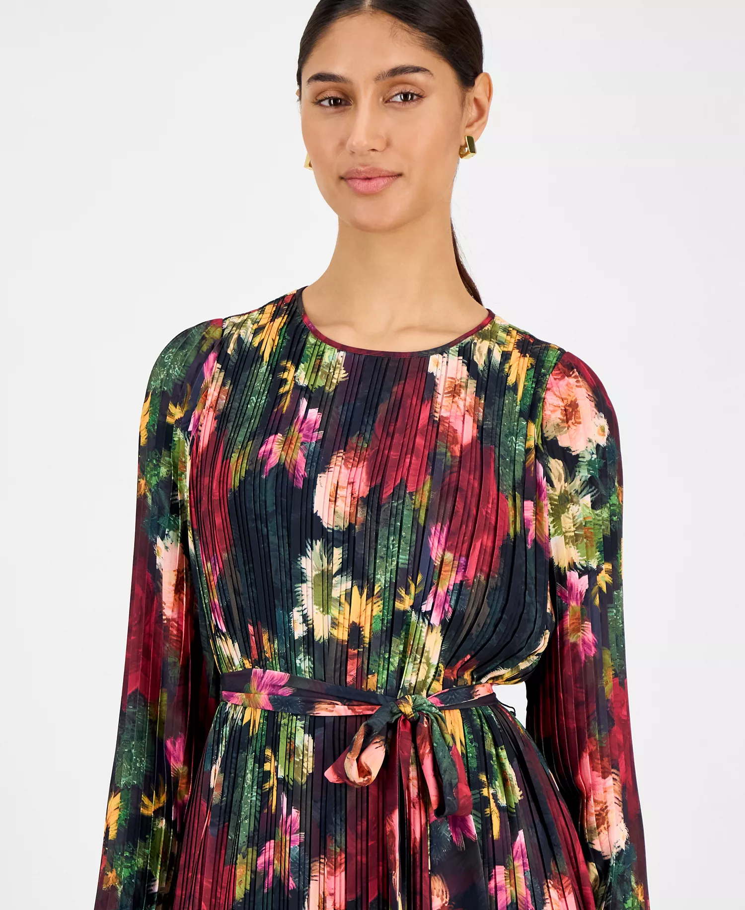 Women's Floral-Print Pleated Midi Dress - Midnight Garden - XS