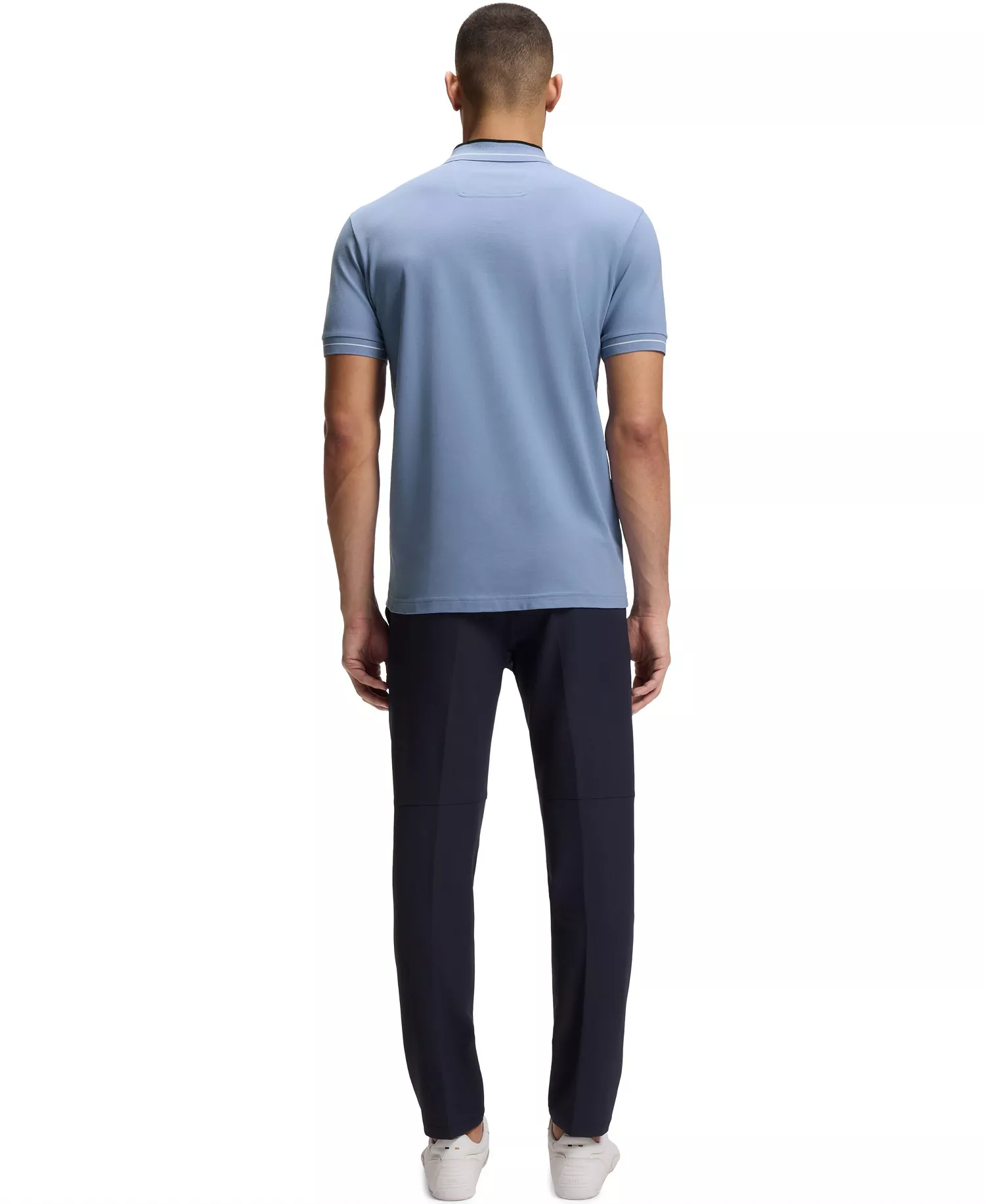 Men's Stretch-Cotton Stripe Trim Polo Shirt - Blue - 2XL