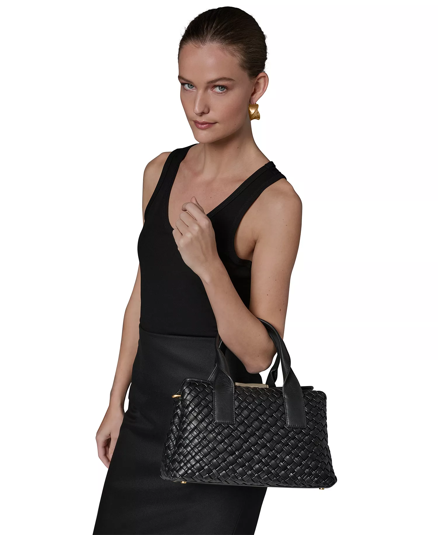 Amagansett Leather Medium Satchel Bag - Black/Gold - ONE SIZE