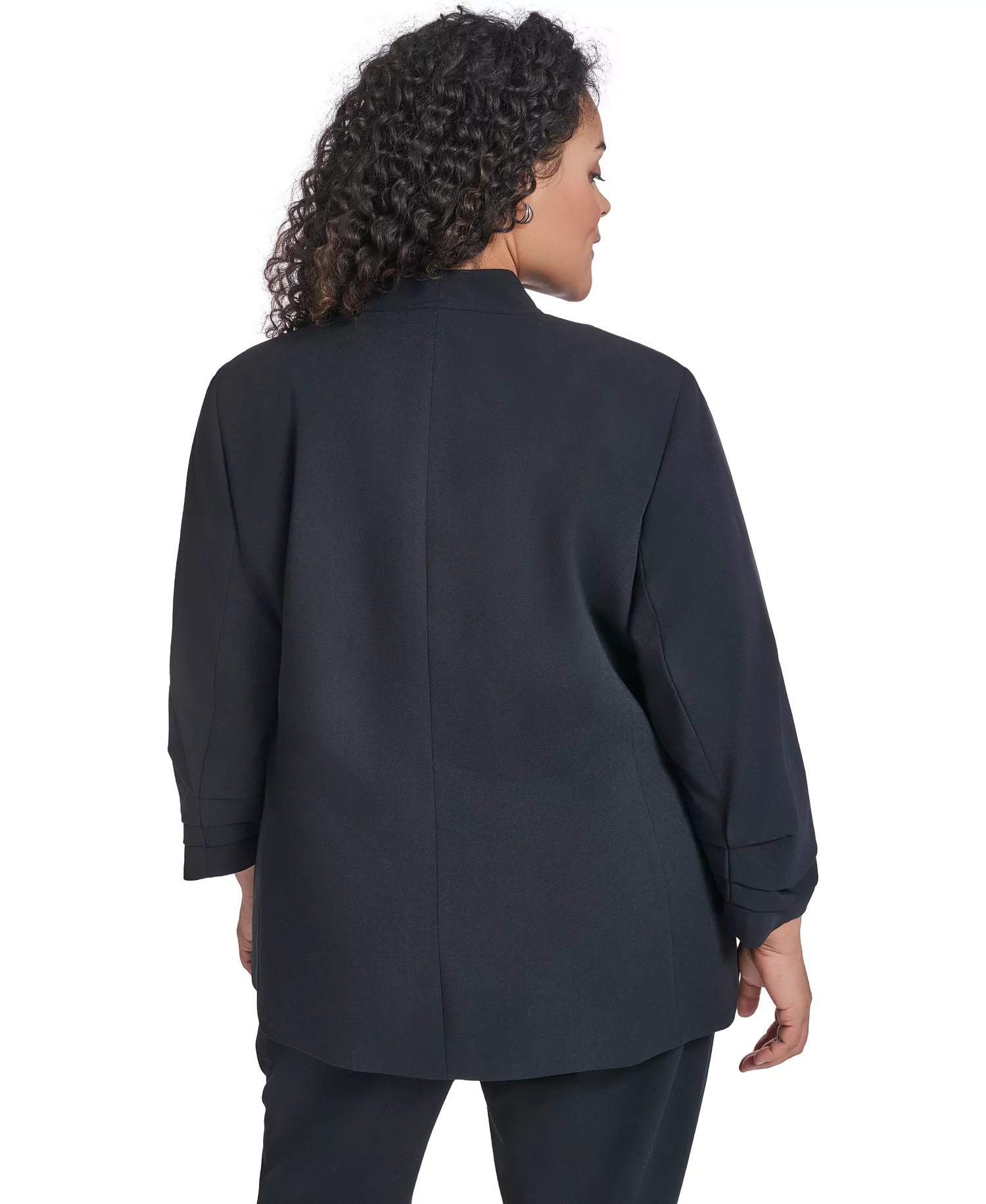 Plus Size Collarless One Button Jacket - Navy - 14W
