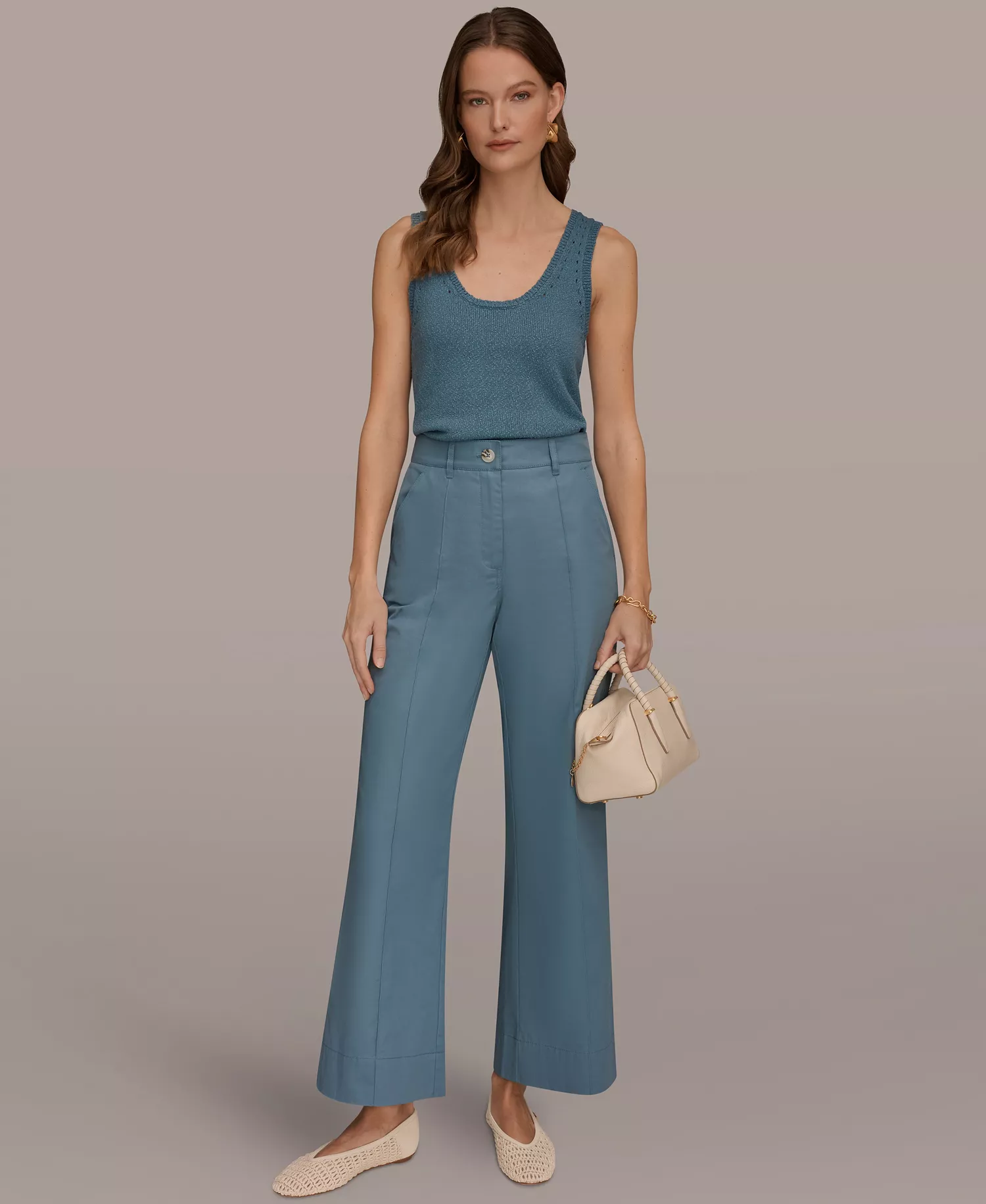 Women's Cotton Twill High-Rise Pintuck Trousers - Washed Indigo - 10