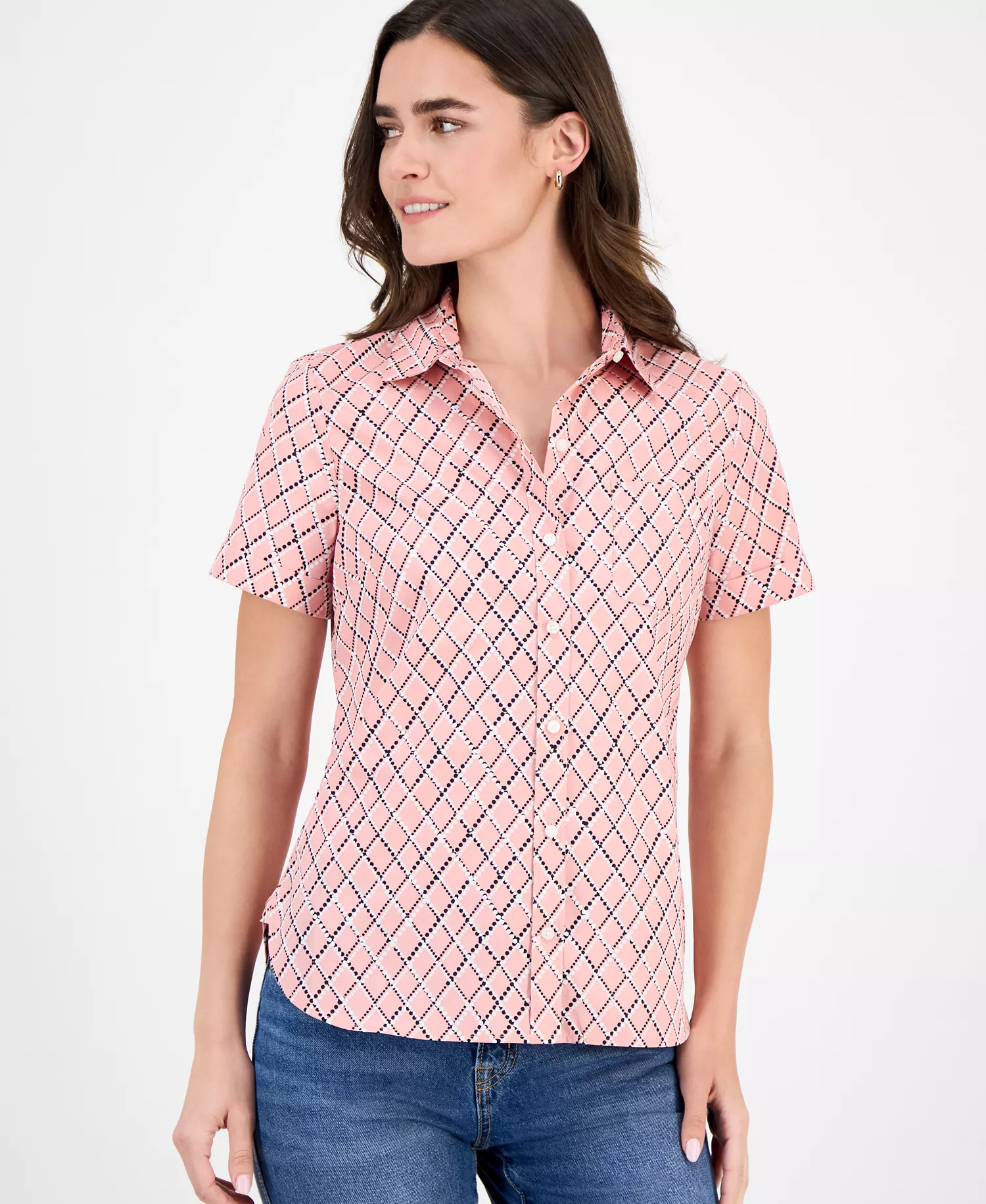 Nautica Women's Argyle Dot Camp Shirt - Bridal Rose Multi - L