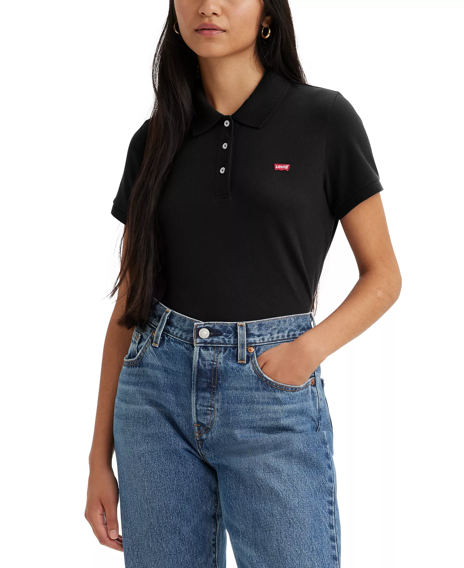 Women's Crown-Logo Shirt-Sleeve Polo Shirt - Caviar - L
