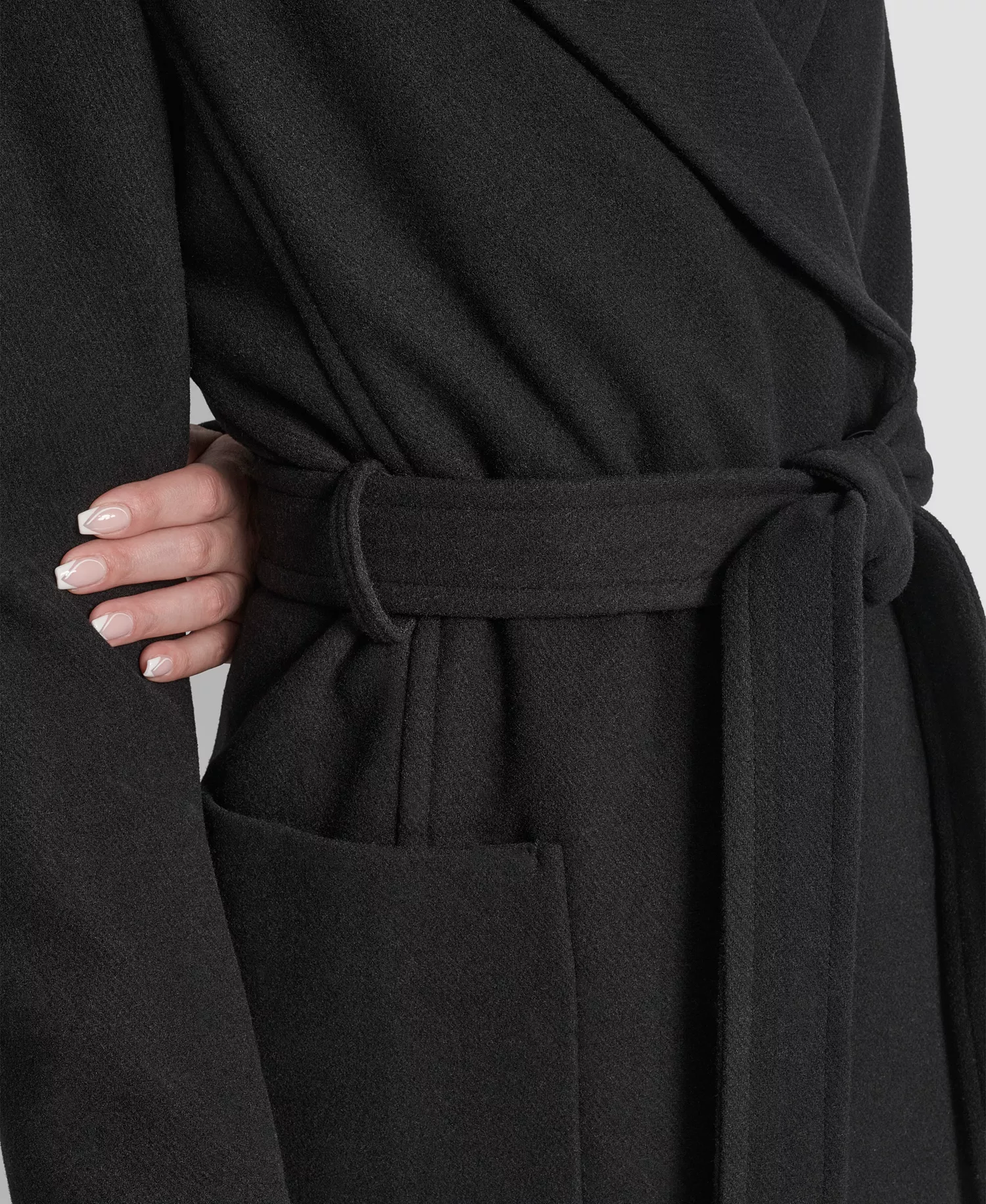 Women's Notch Collar Belted Wrap Coat - Black - L