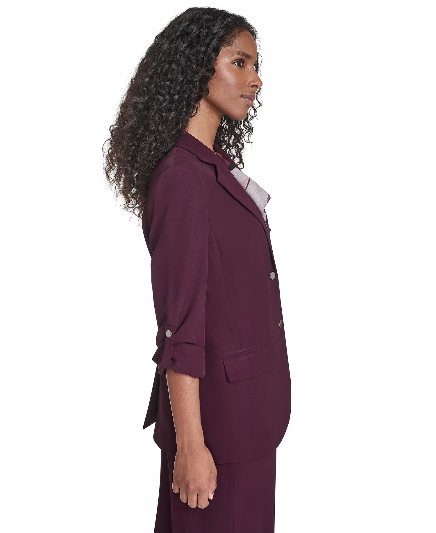 Women's Two-Button Roll Tab Jacket - Aubergine - 0