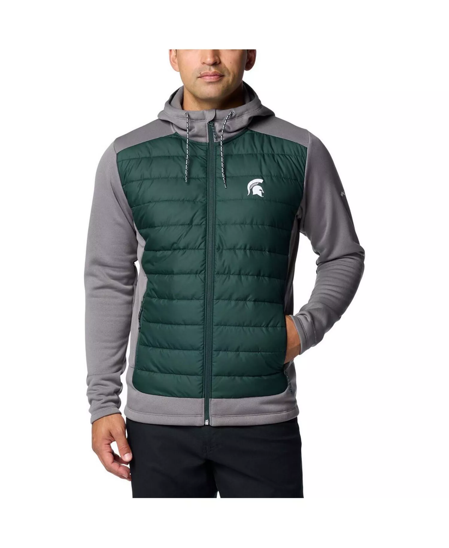 Men's Green/Gray Michigan State Spartans Out-Shield Hybrid Full-Zip Hoodie Jacket - Green, Gray - XXL