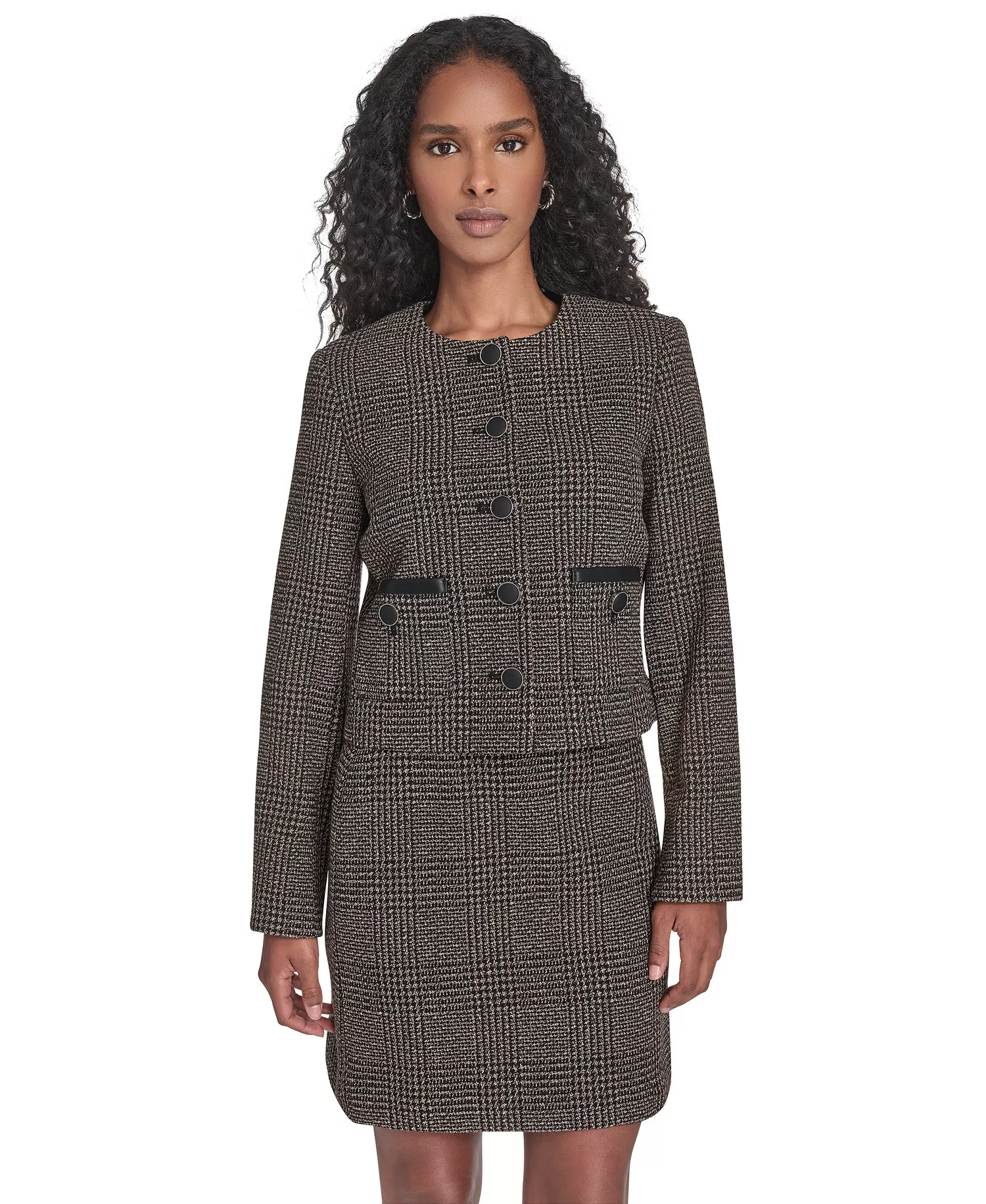 Women's Novelty Button Front Jacket - Black Multi - 14