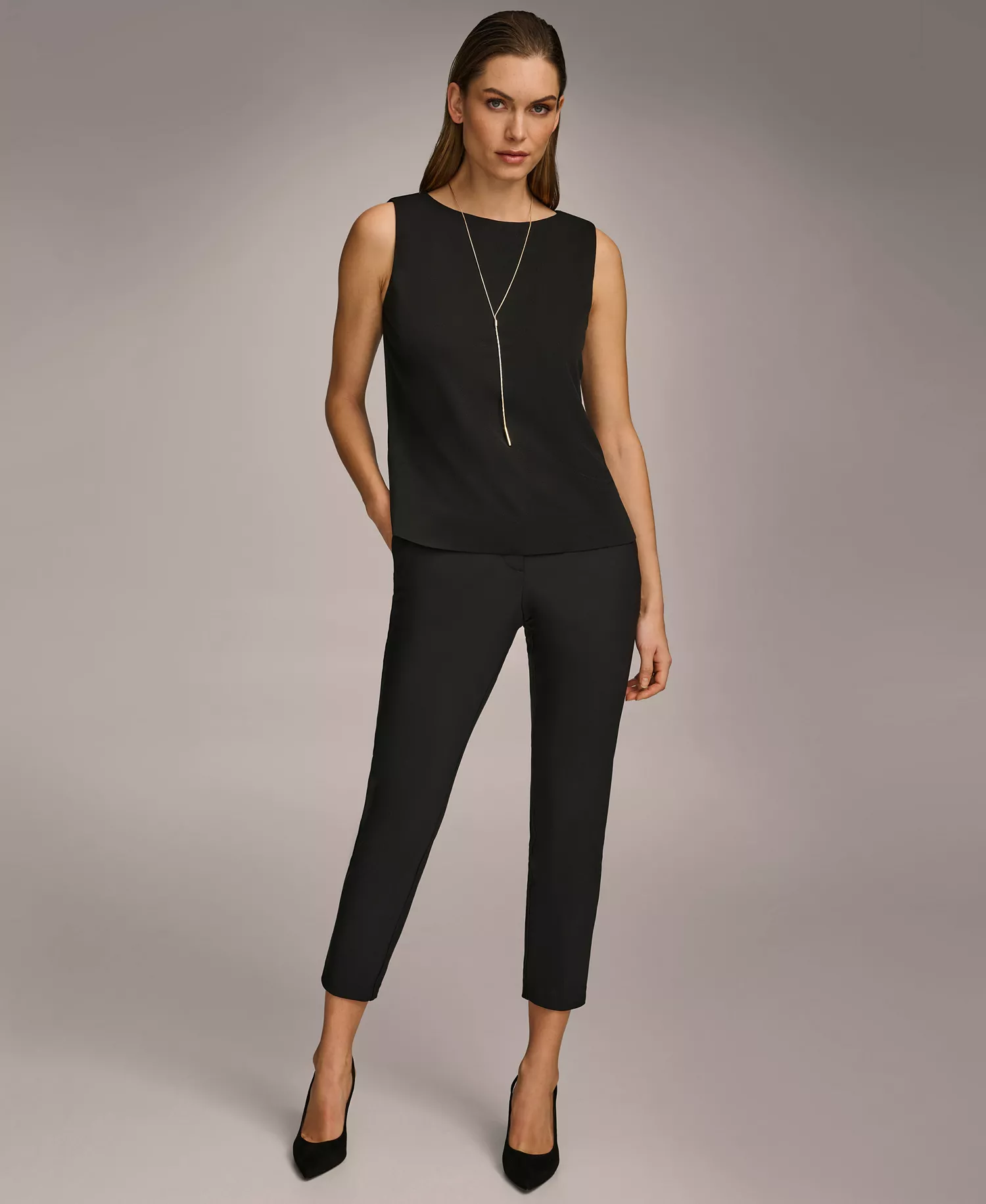 Donna Karan Women's Crewneck Sleeveless Top - Black - L