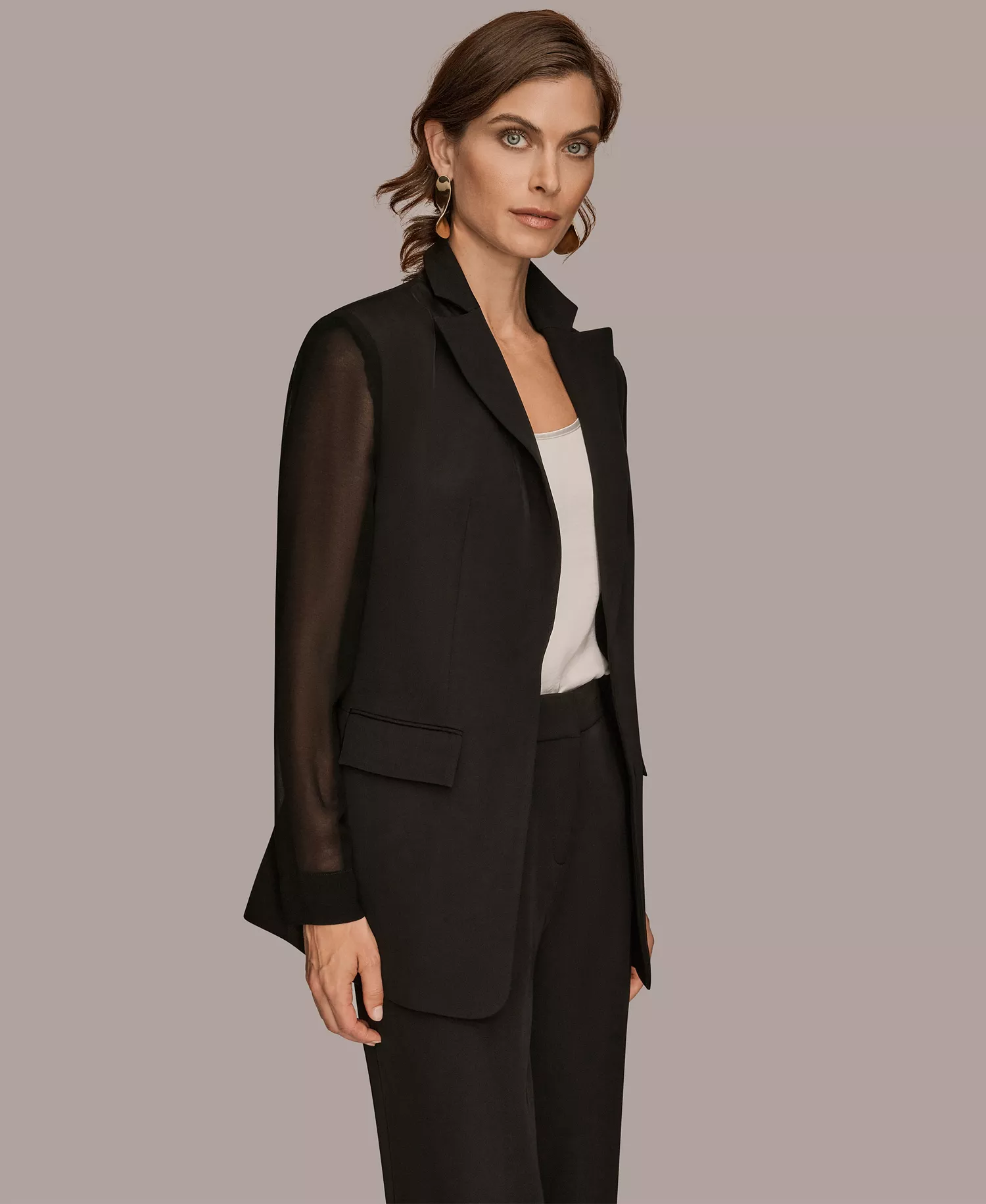 Women's Open Front Collared Jacket, Regular & Petites - Black - 0