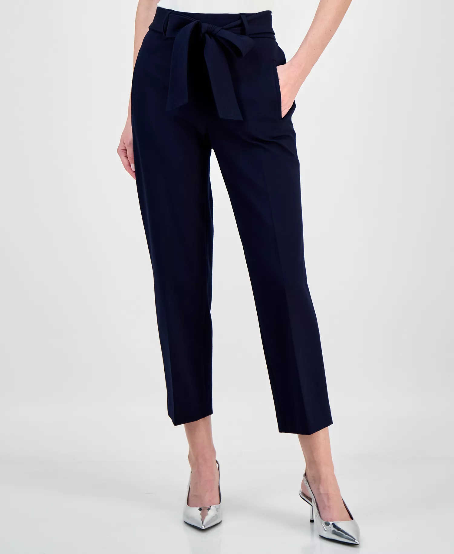 Women's Compression Tie Front Capris Pants, Created for Macy's - Bar Navy - L