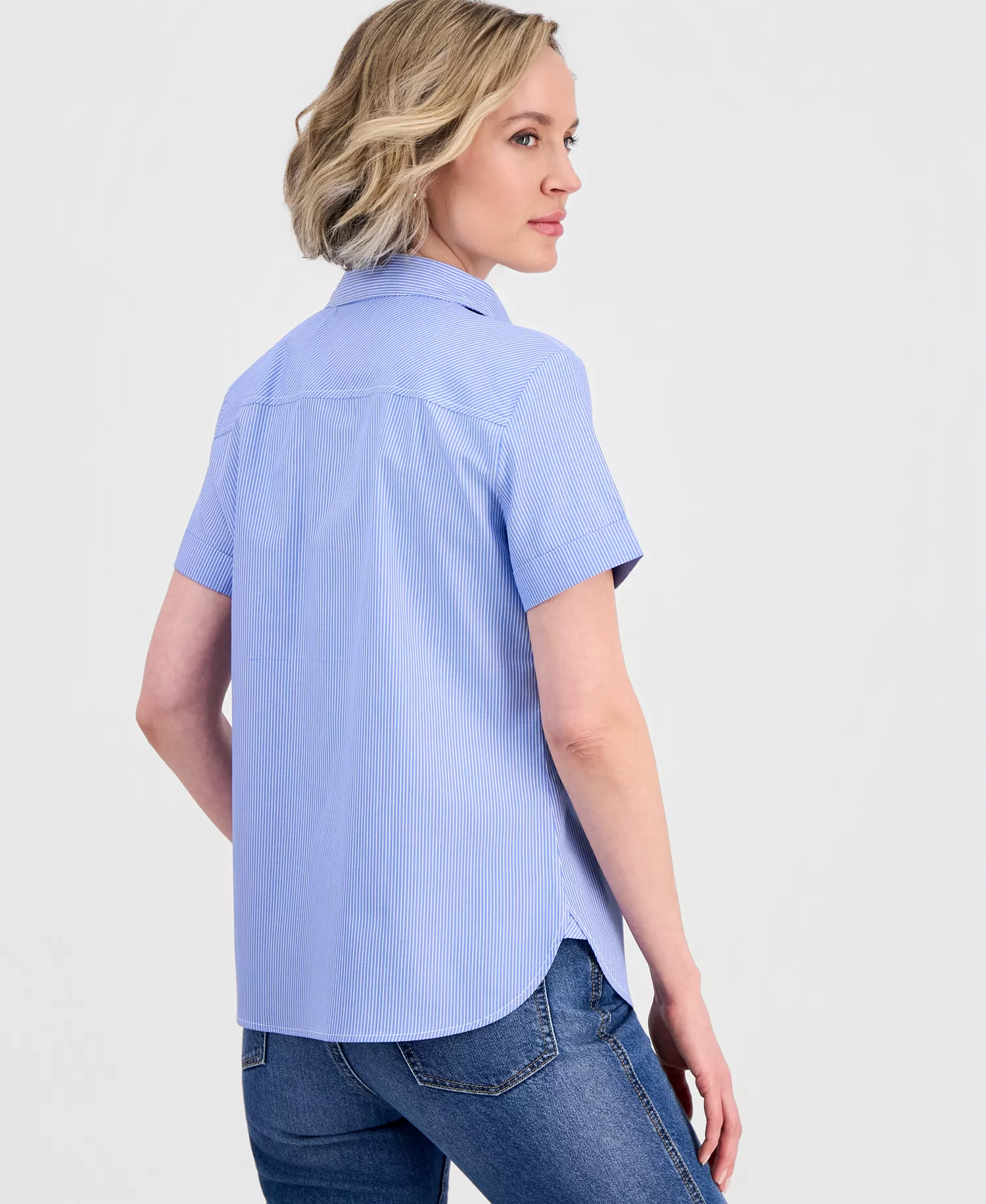 Jeans Women's Newport Stripe Cotton Camp Shirt - Blue/ White - L