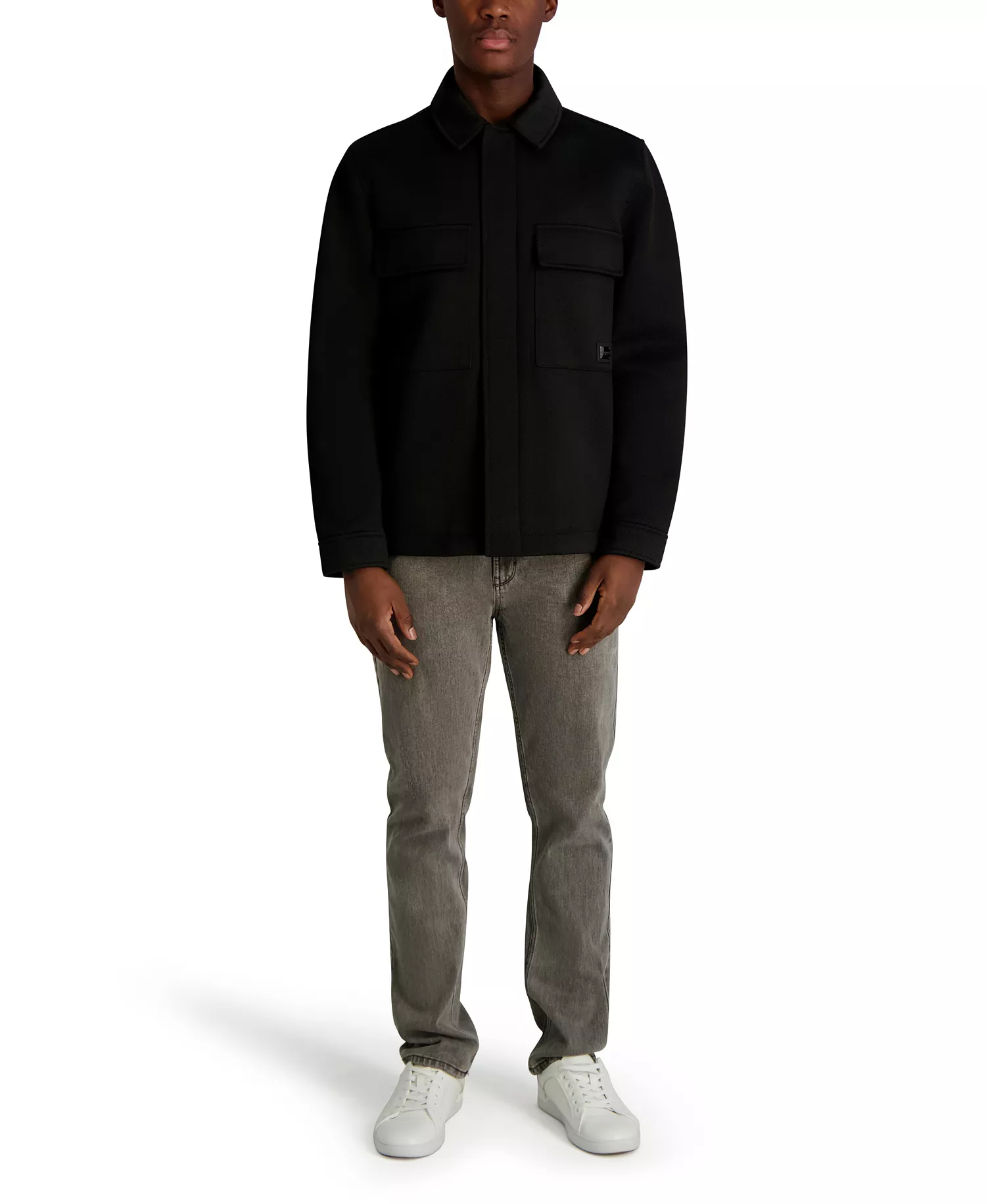 Men's Twill Collared Shirt Jacket - Black - 2XL