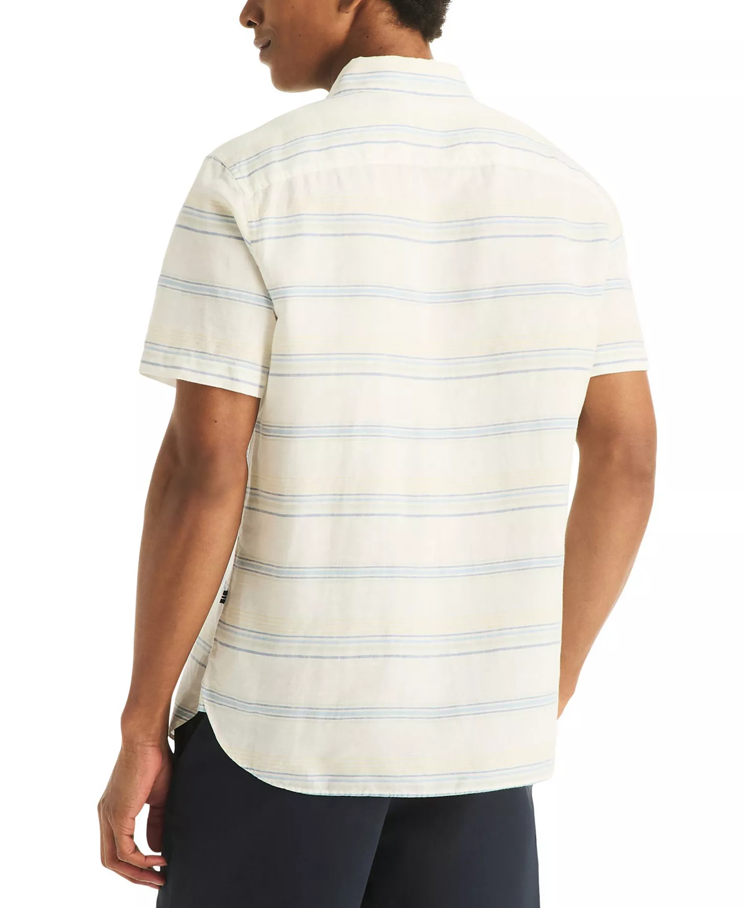 Men's Short-Sleeve Linen-Blend Horizontal Stripes Shirt - Sail White - L