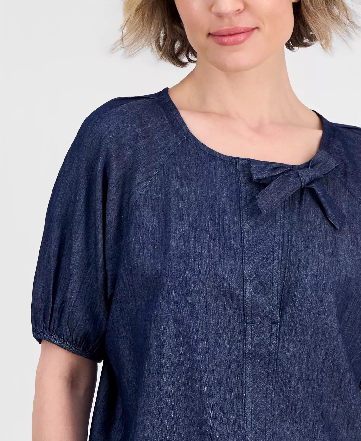Jeans Women's Chambray Side Bow Blouse - Dark Azure - L