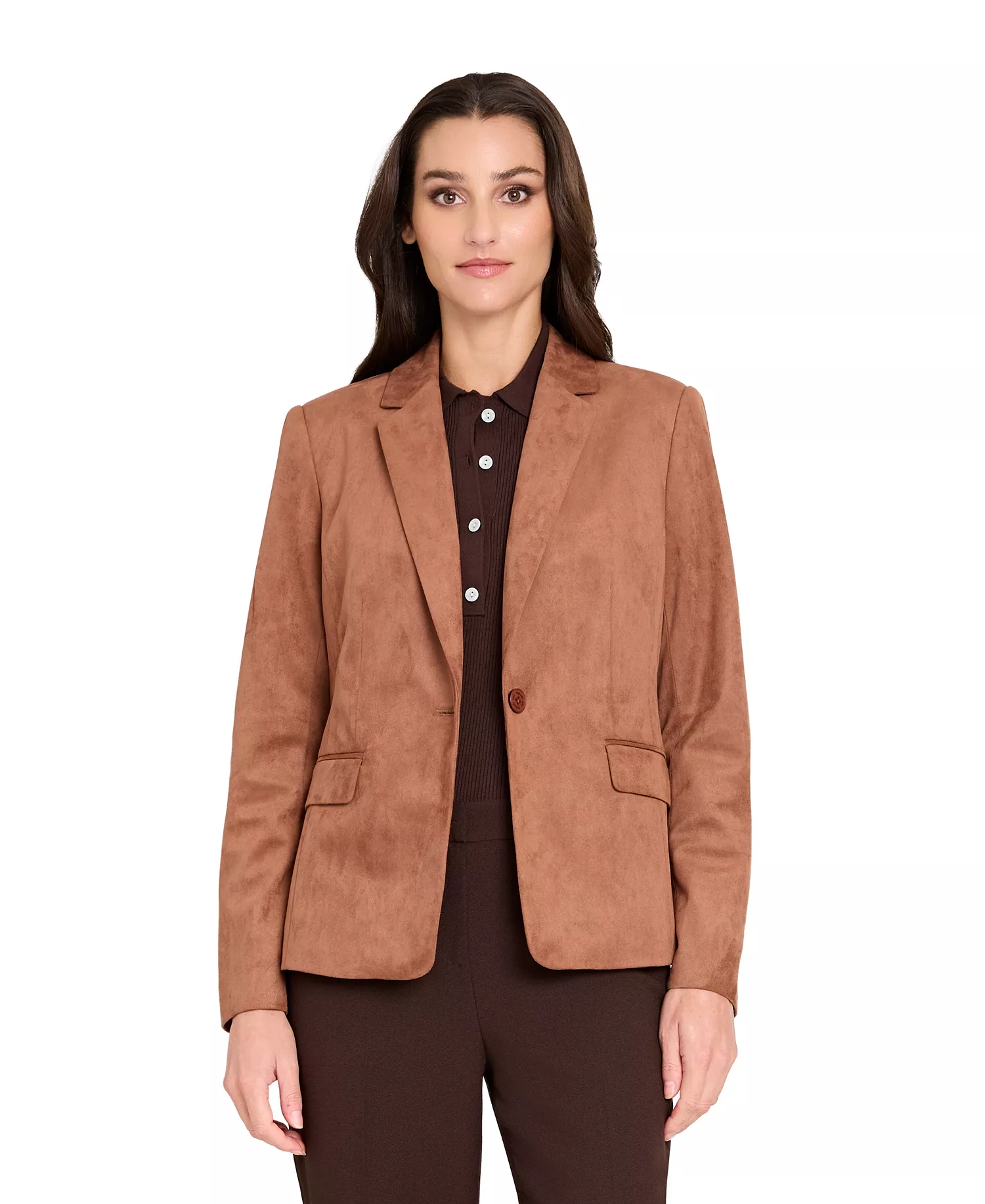 Women's Suede Notch Collar One-Button Blazer - Tawny - 2