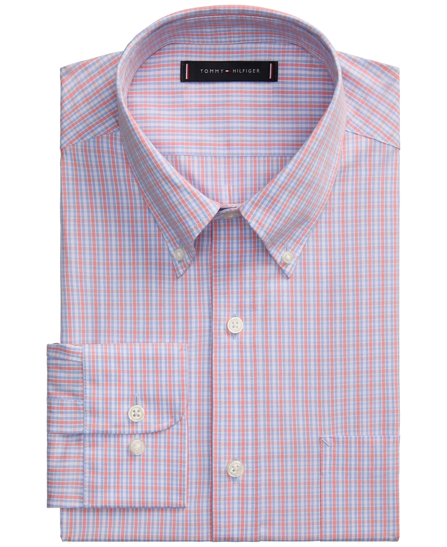 Men's Multi Plaid Long-Sleeve Dress Shirt - Coral Multi - 14.5 32/33
