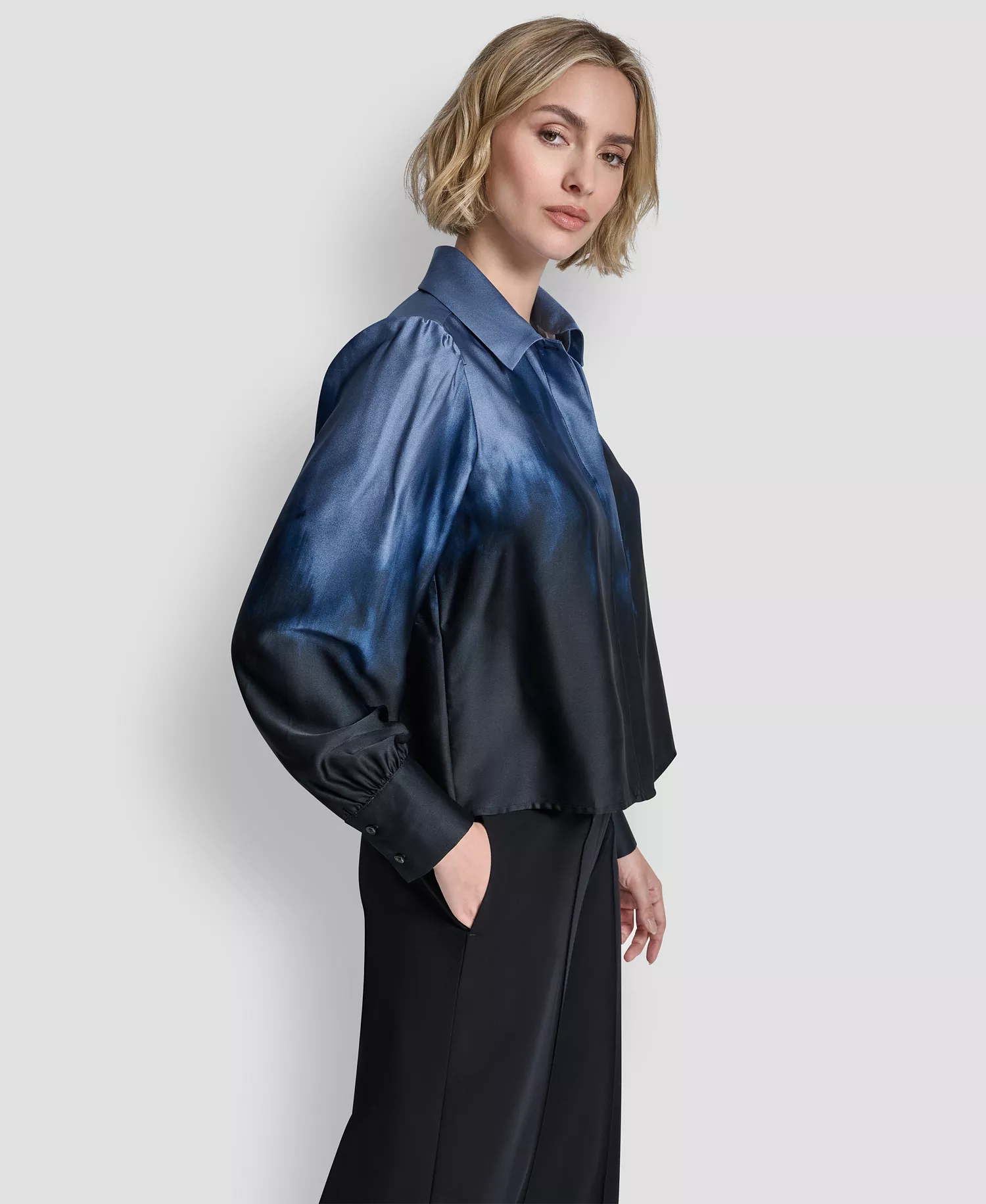 Women's Balloon-Sleeve Blouse - Hudson Blue/liberty Sky - L