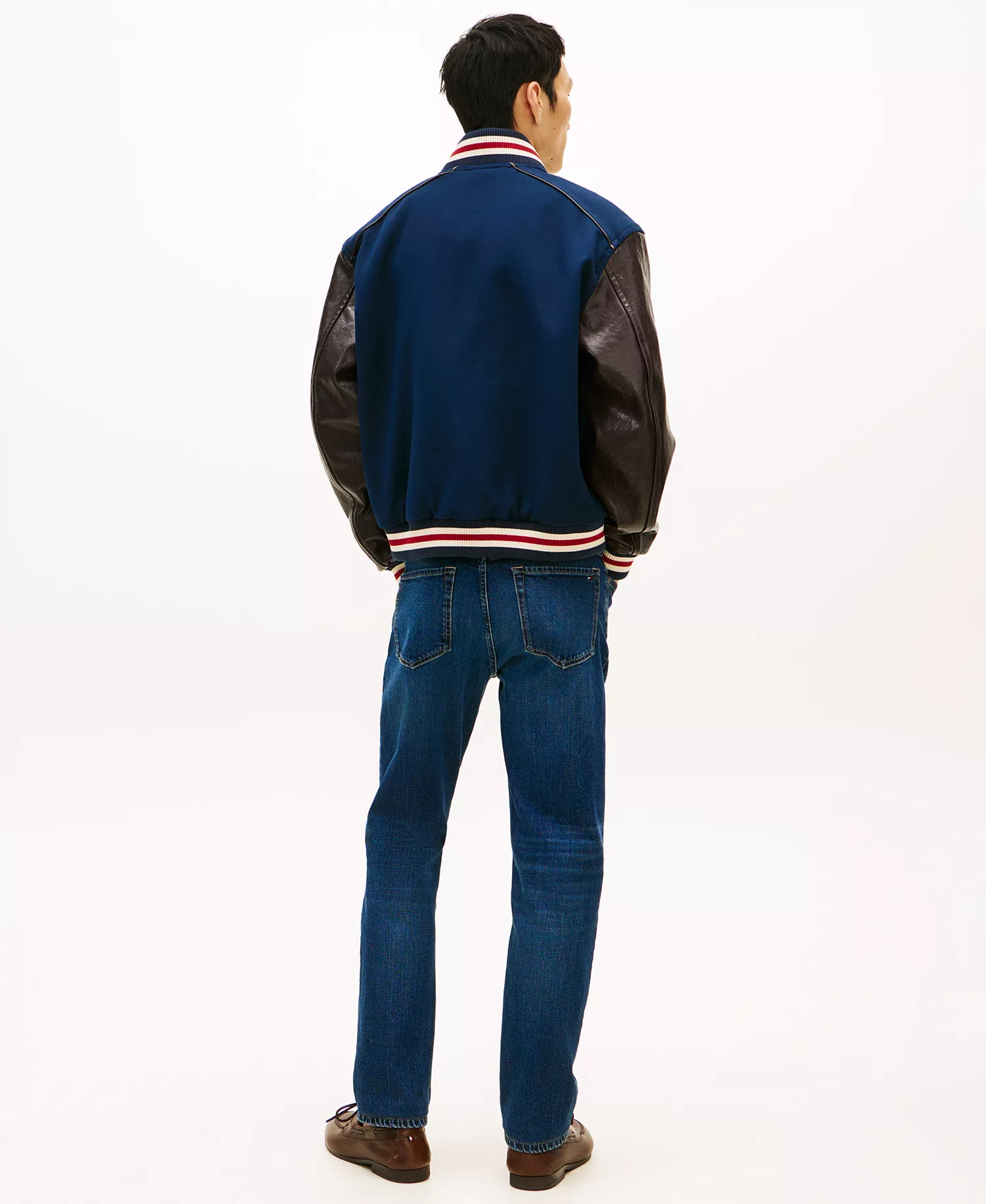 Men's Regular-Fit Leather Varsity Jacket - Carbon Navy - L