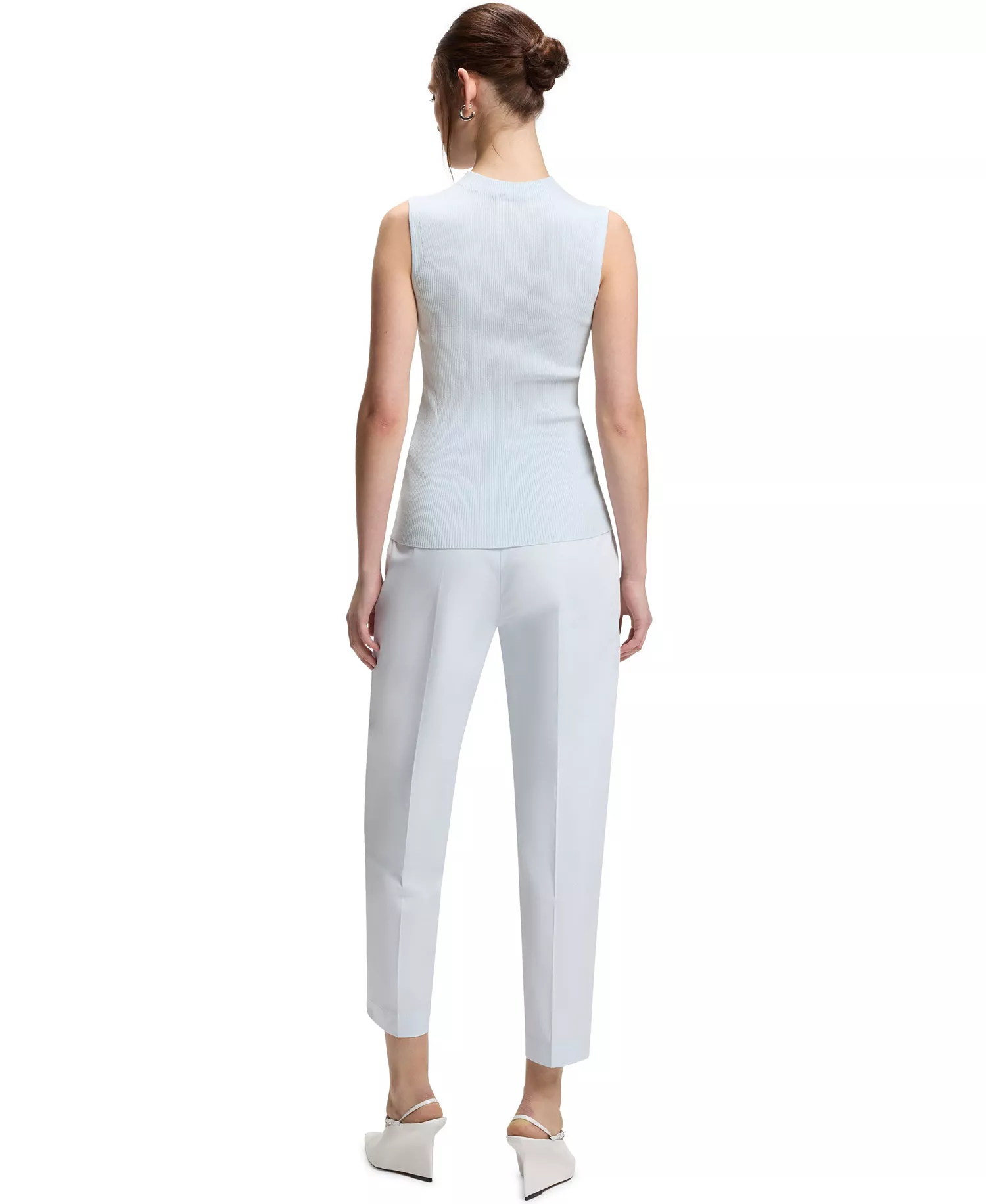 BOSS by Women's Mock Neckline Ribbed-Knit Top - Open Blue - L