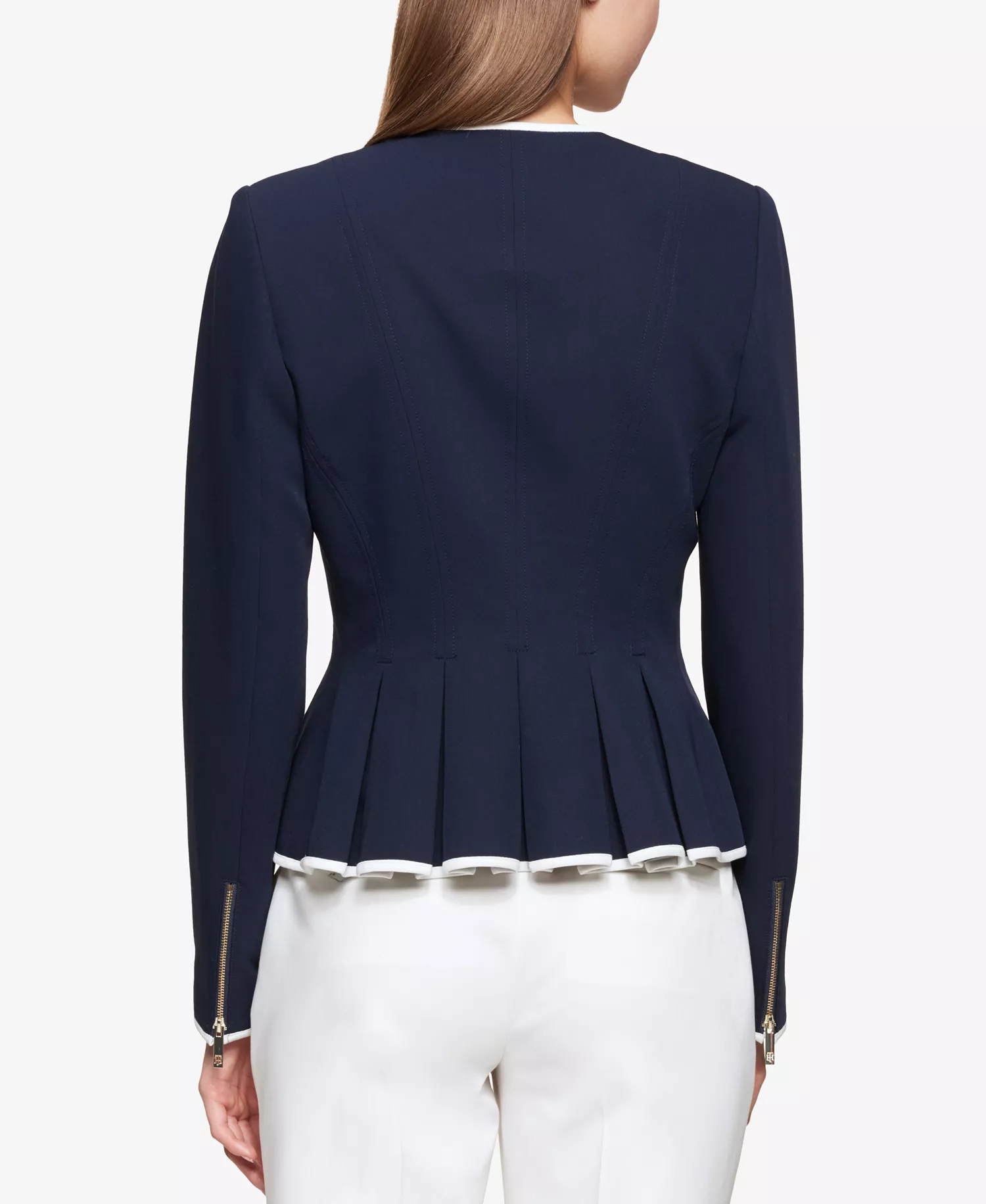 Women's Zip-Front Peplum Jacket - Midnight/Ivory - 0