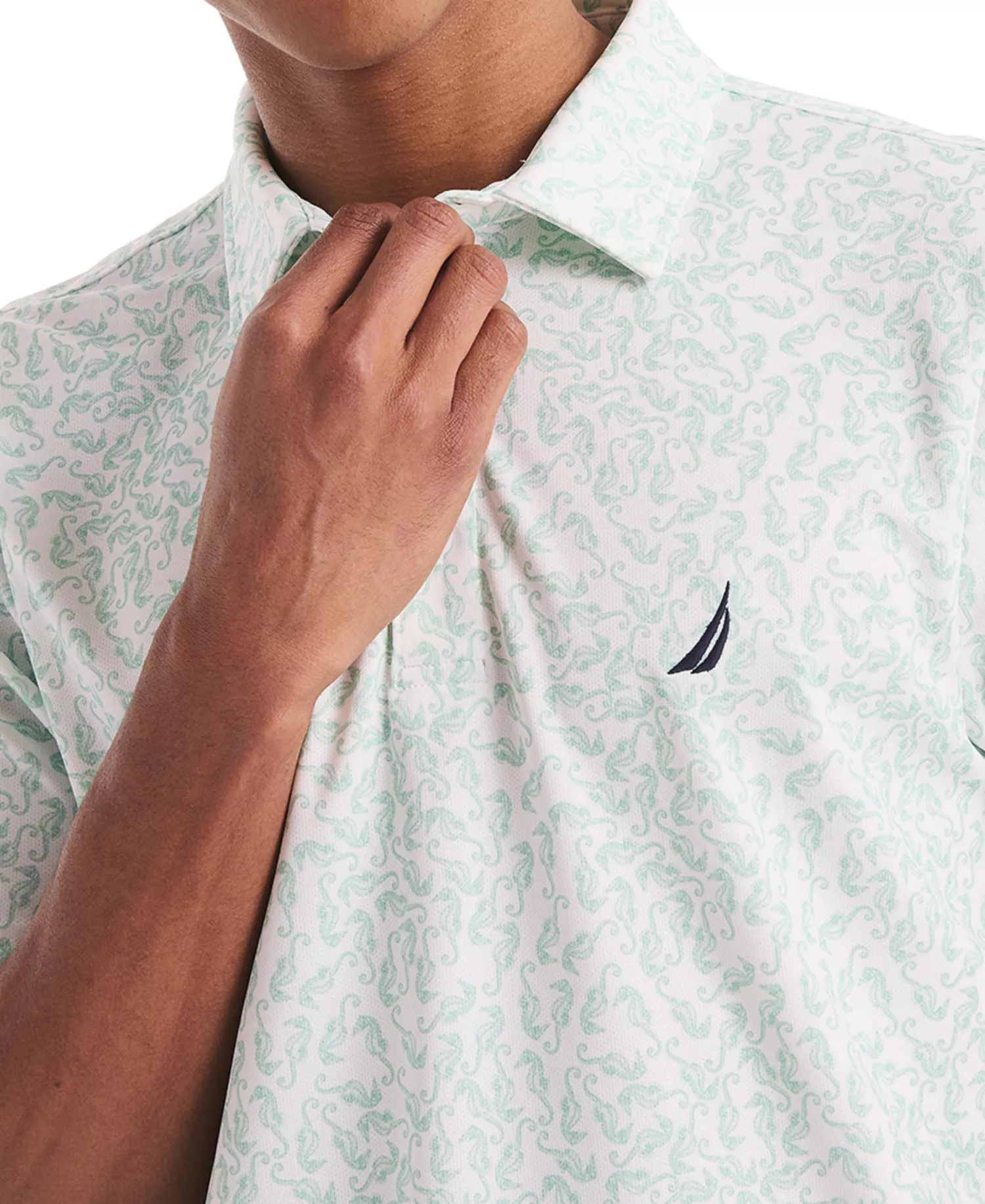 Men's Classic-Fit Seahorse-Print Birdseye Interlock Performance Golf Polo Shirt - Bright White - 2XL