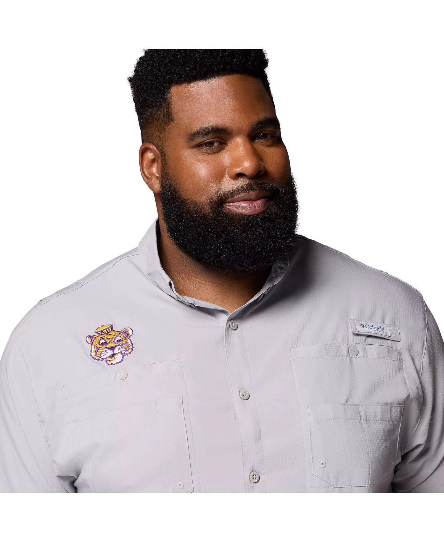 Men's Gray LSU Tigers Big Tall Tamiami Omni-Shade Button-Down Shirt - Gray - 2XT