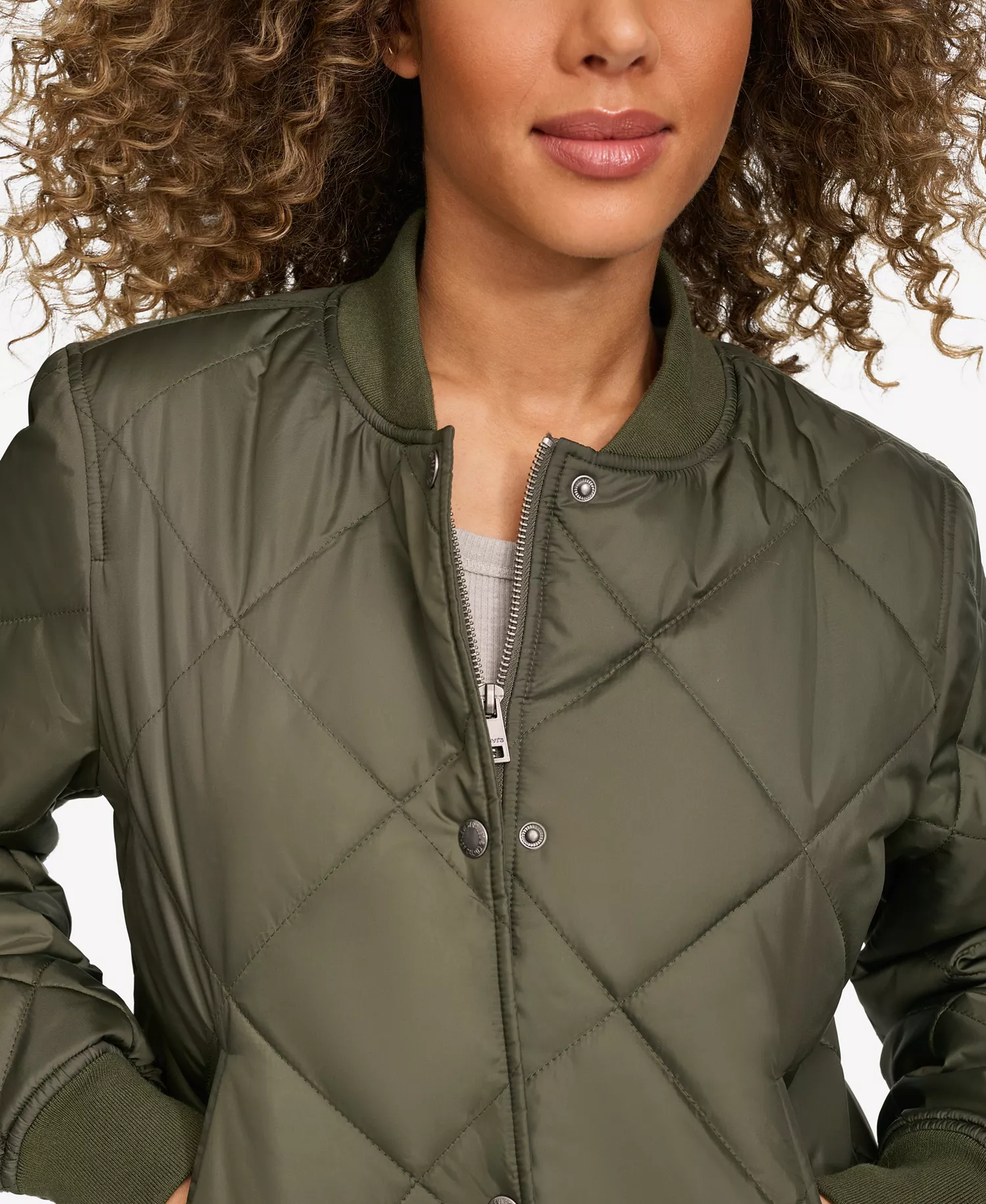 Women's Regular Diamond Quilted Sherpa Lined Bomber Jacket - Army Green - L