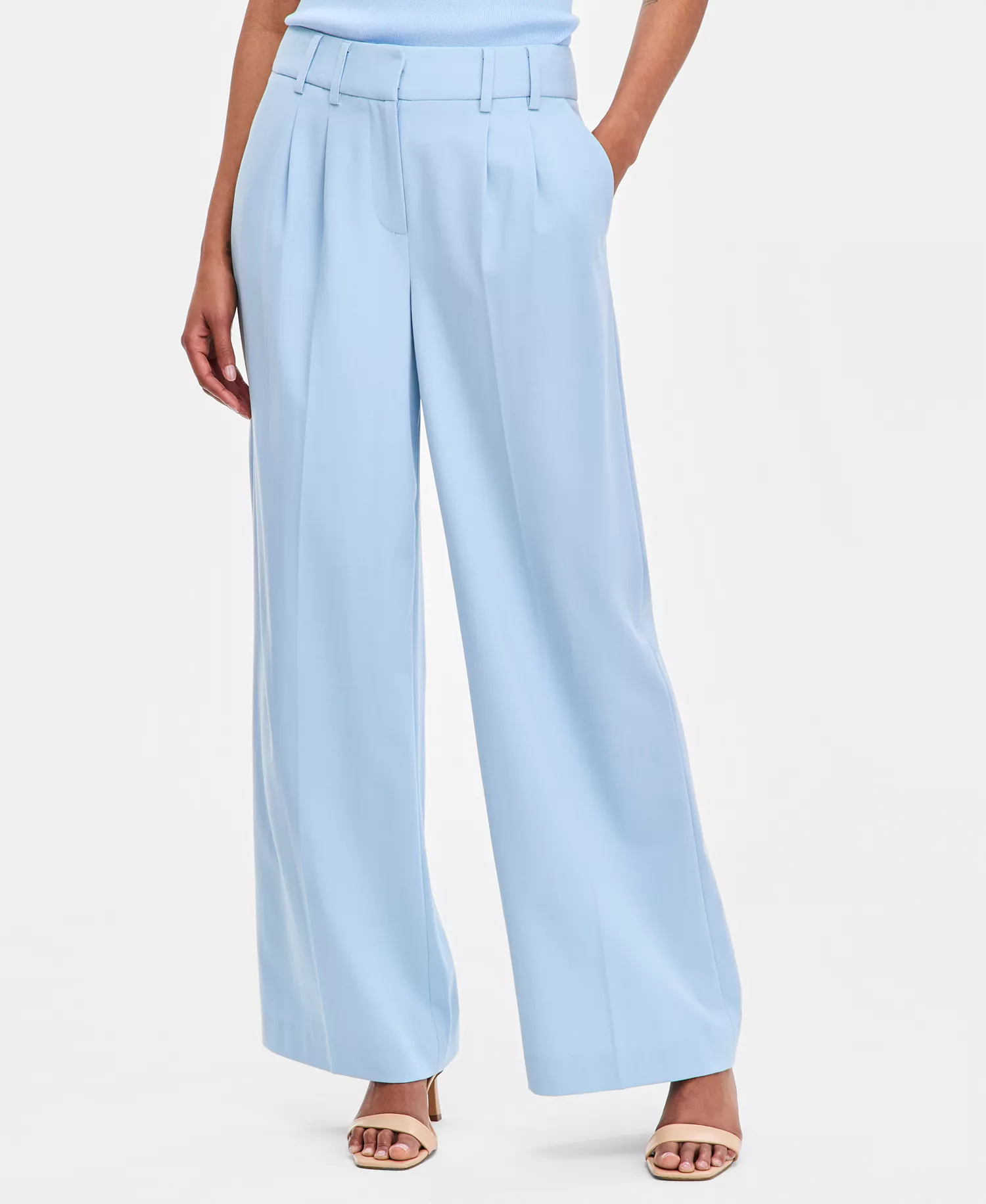 Petite Pleat Front Wide-Leg Pants - Ice Blue - 10P