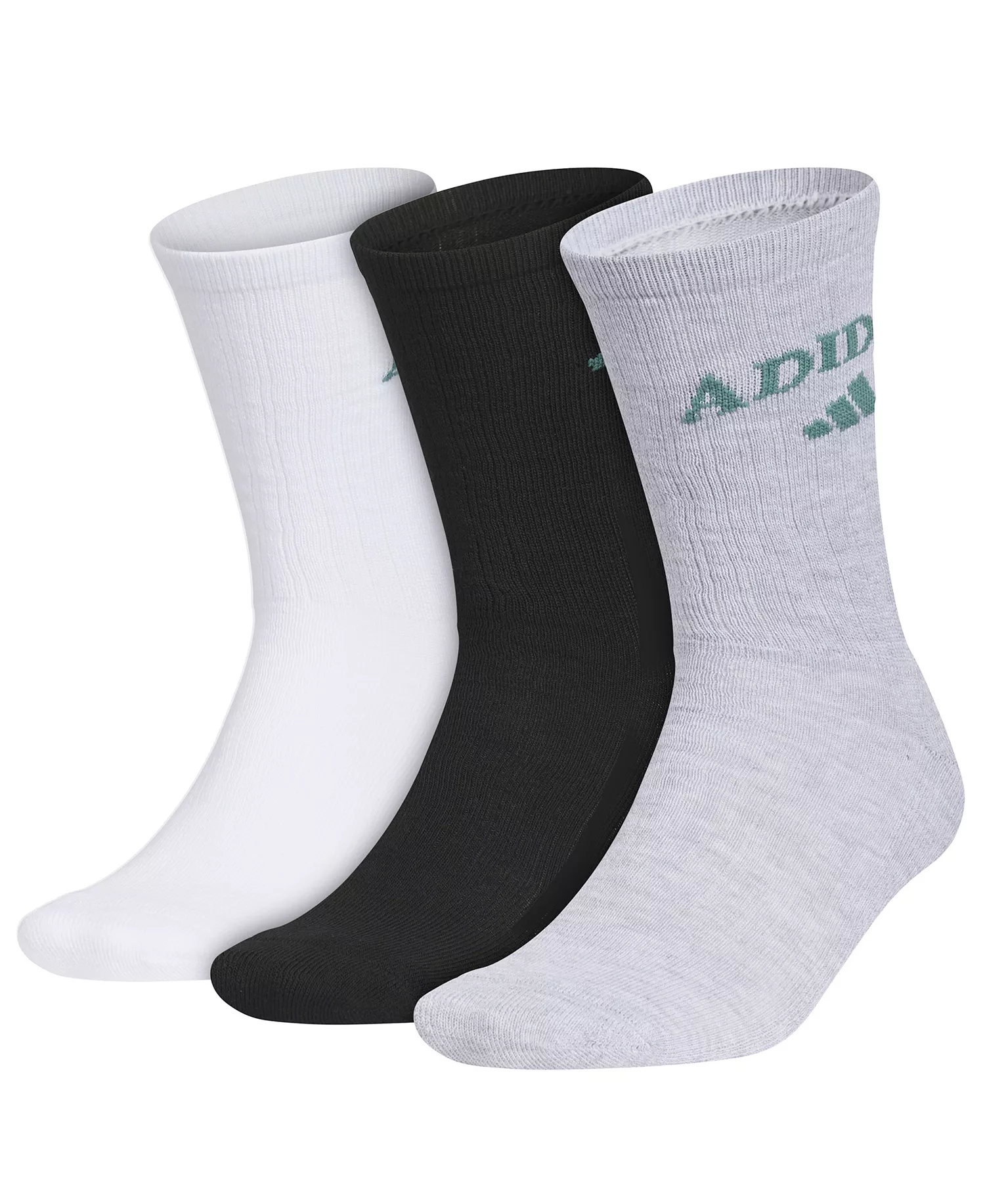 Men's Foundation Sport Crew Socks, 3-Pack - White/Preloved teal green/Black - 6-12
