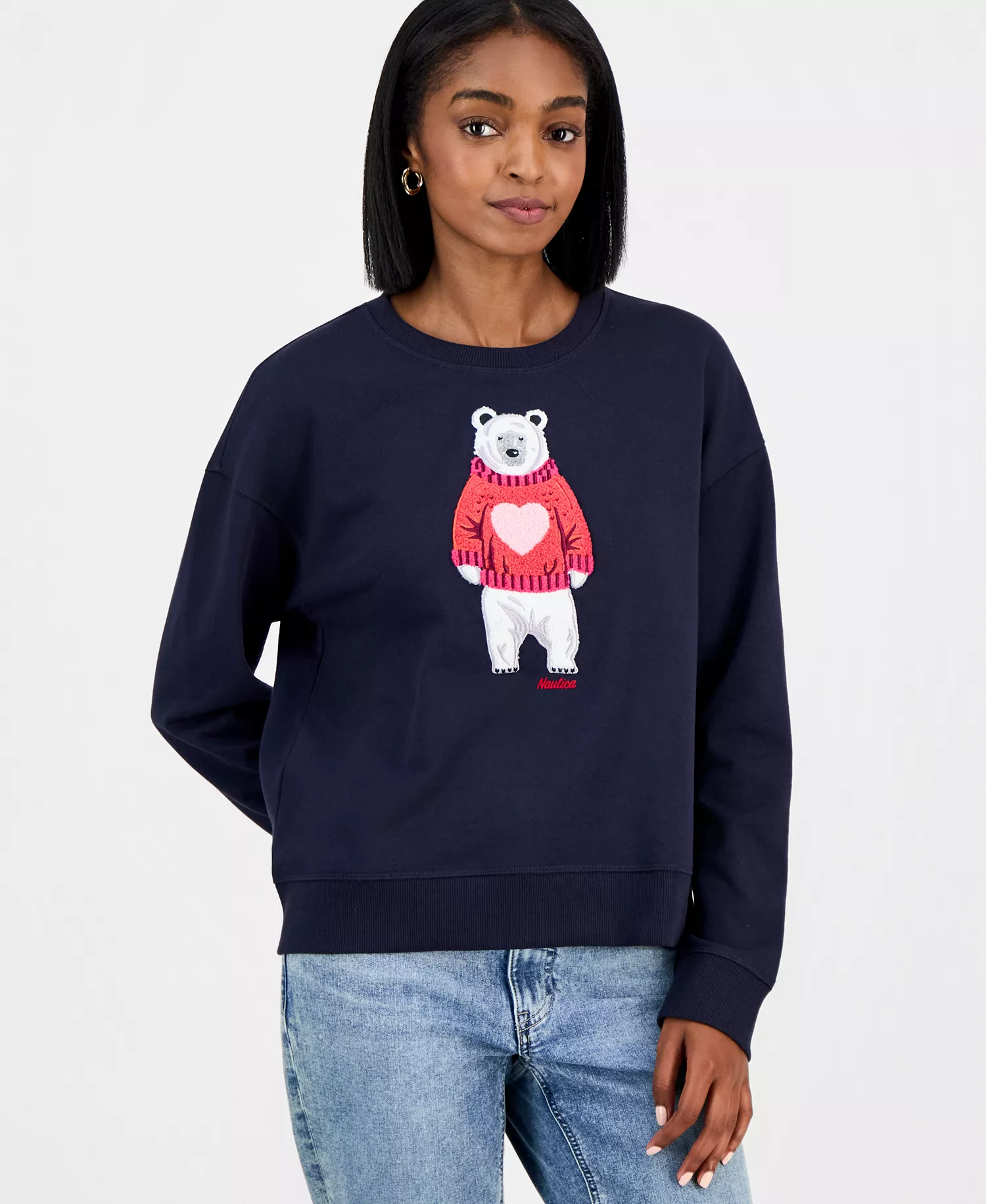 Nautica Women's Bear-Graphic Crewneck Sweatshirt - Night Sky - L