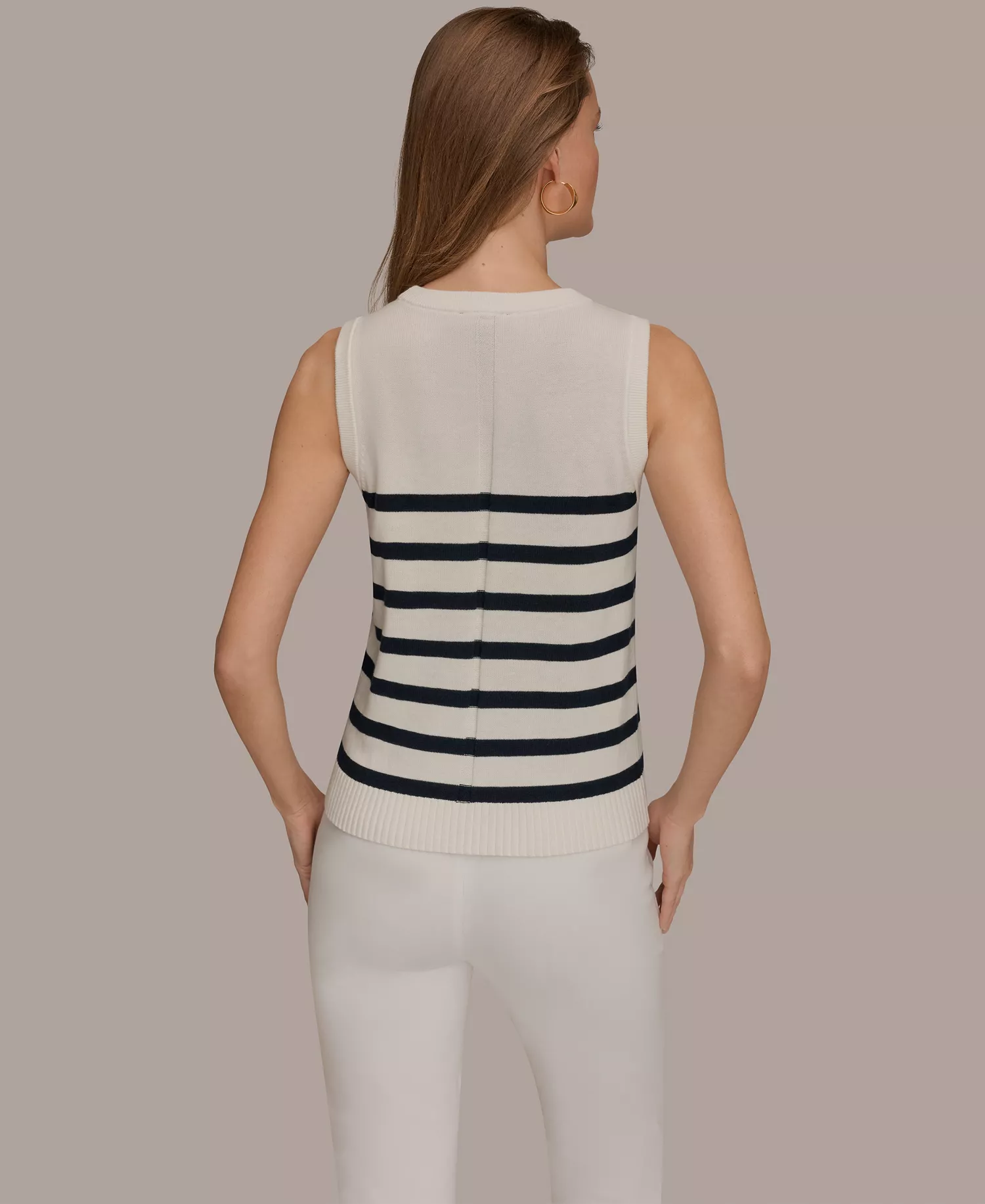 Women's Cotton Cashmere Striped Sleeveless Sweater - Cream/nightfall - L