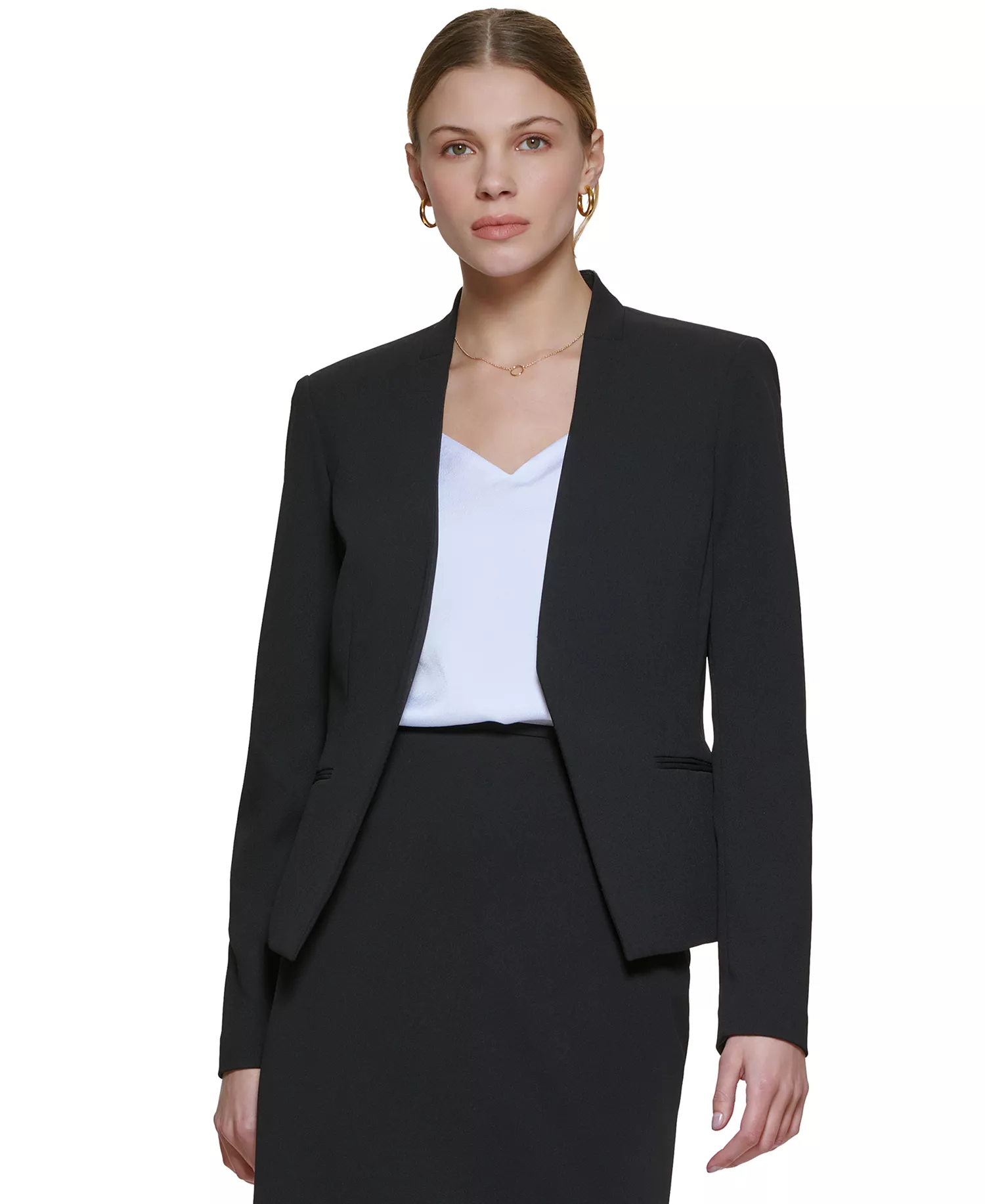 Women's Asymmetrical Open-Front Blazer - Black - 0