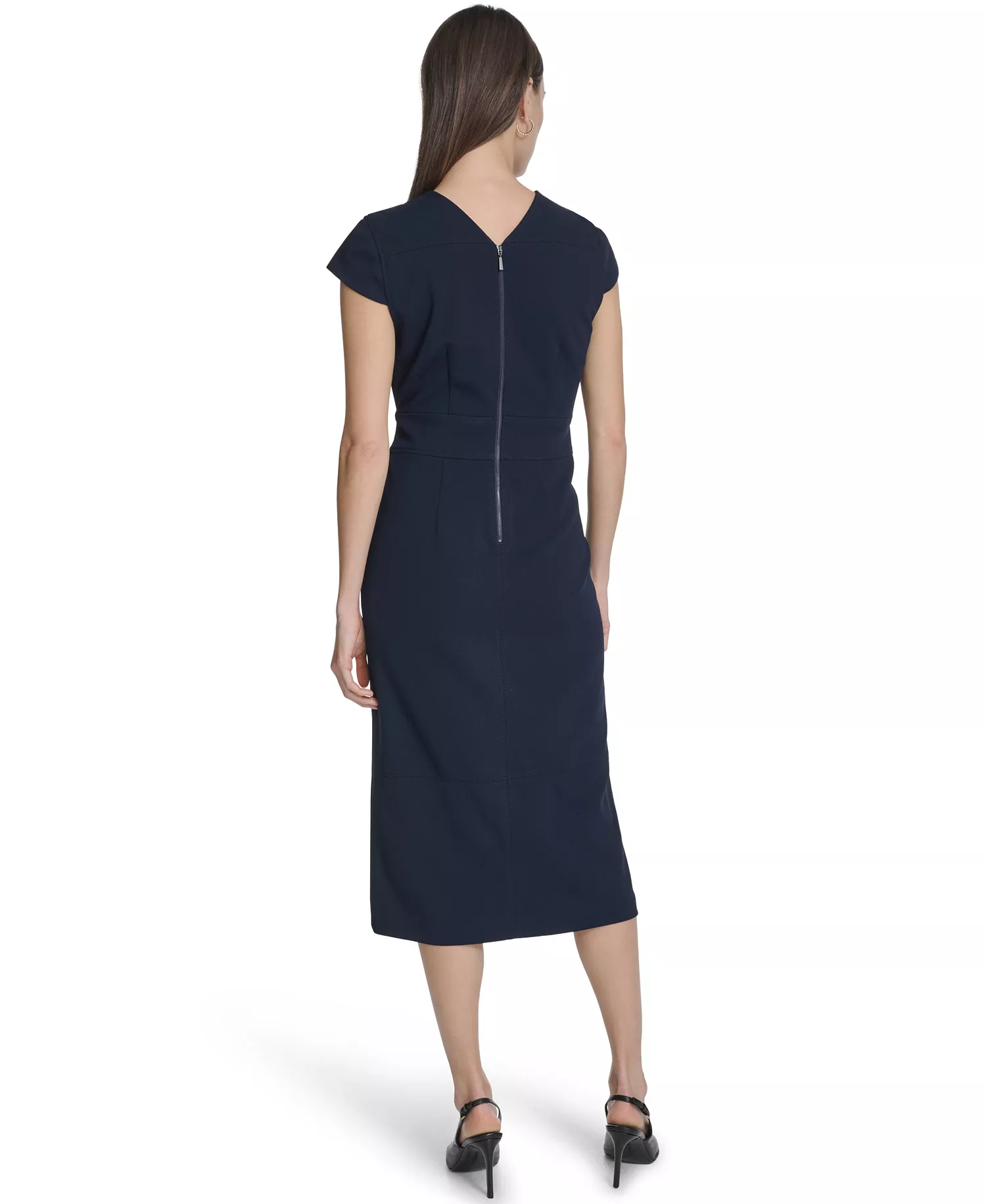 Women's Tie-Front Crew Neck Midi Dress - Indigo - 10