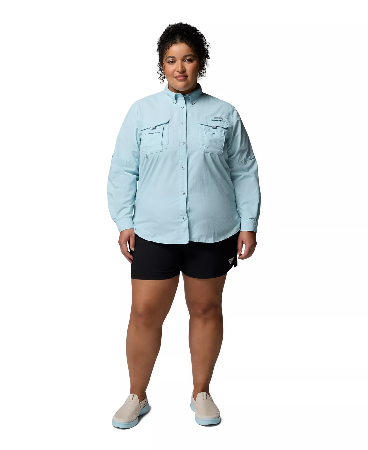 PFG Plus Size Long-Sleeve Outdoor Shirt - Marine Light - 1X