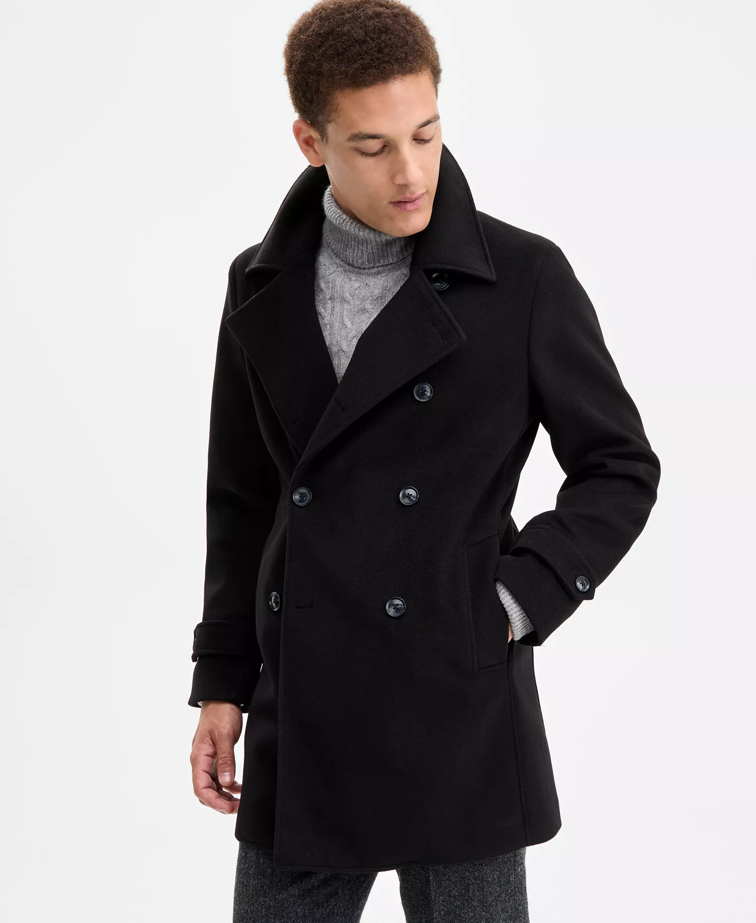 Men's Modern Fit Peacoat  - Black - 36R