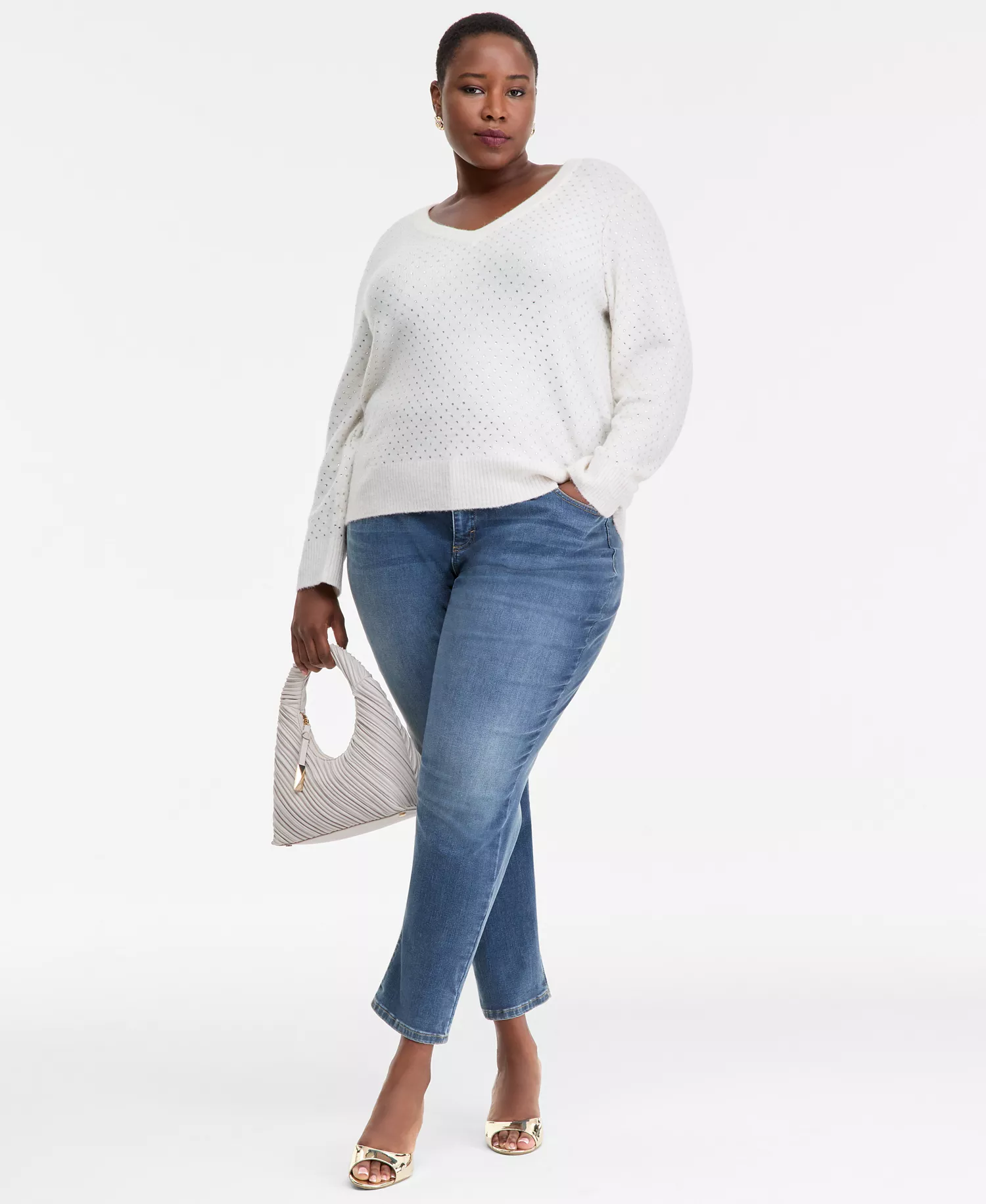 Plus Size Slim Tech Rolled-Cuff Boyfriend Jeans, Created for Macy's - Medium Indigo - 14W