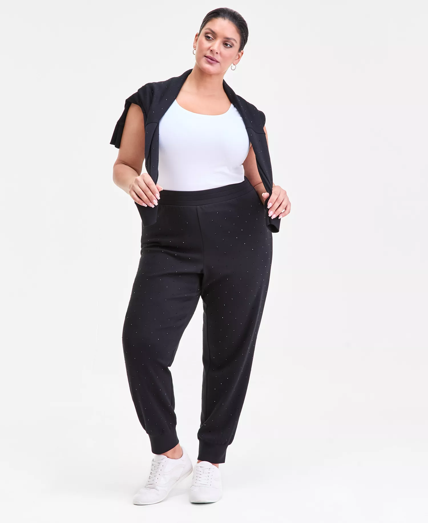Plus Size Studded Jogger Sweatpants, Macy's Exclusive  - Deep Black - 1X